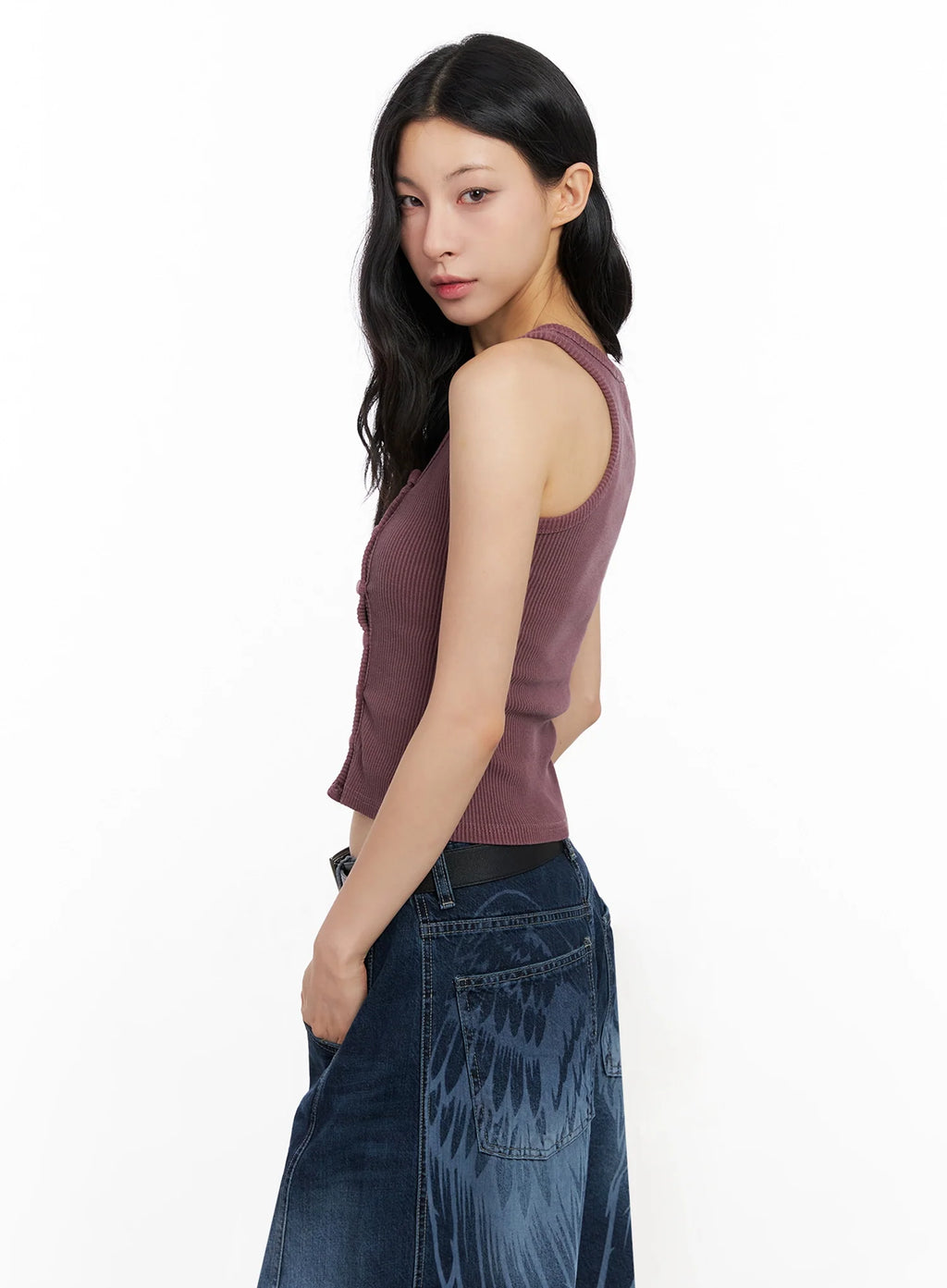 Ribbed Button-Up Tank Top IG508