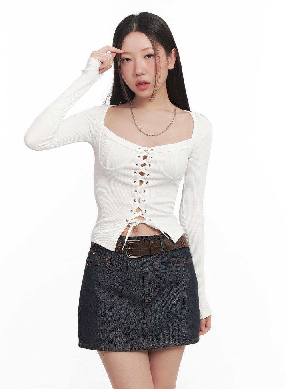 Lace-Up Corset Cardigan Top IM528