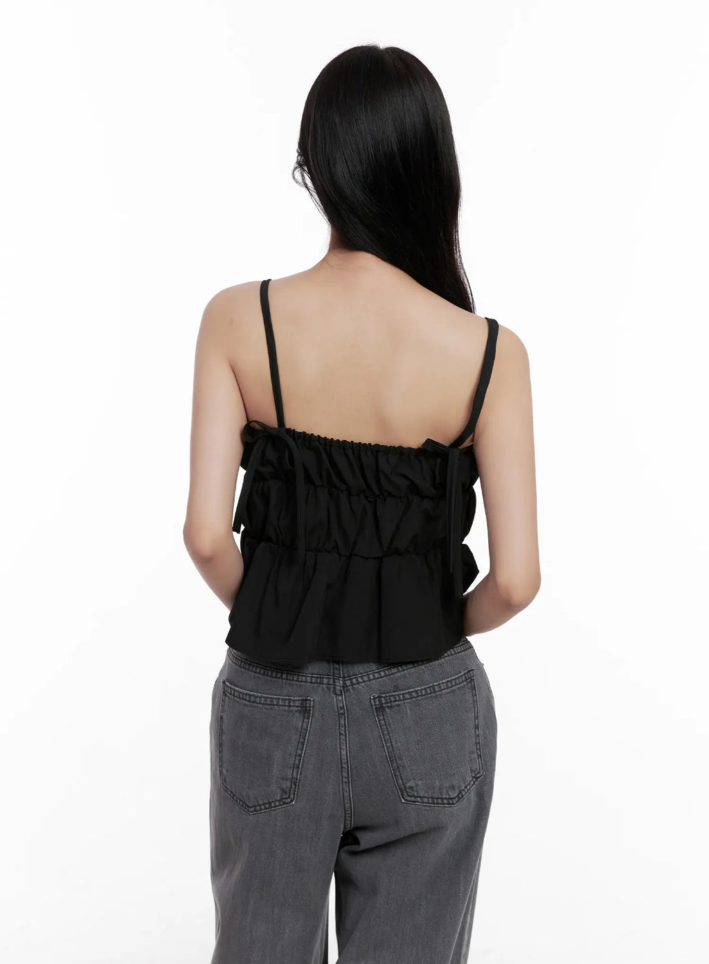 Ribbon Strap Ruffle Scrunch Tank CL516