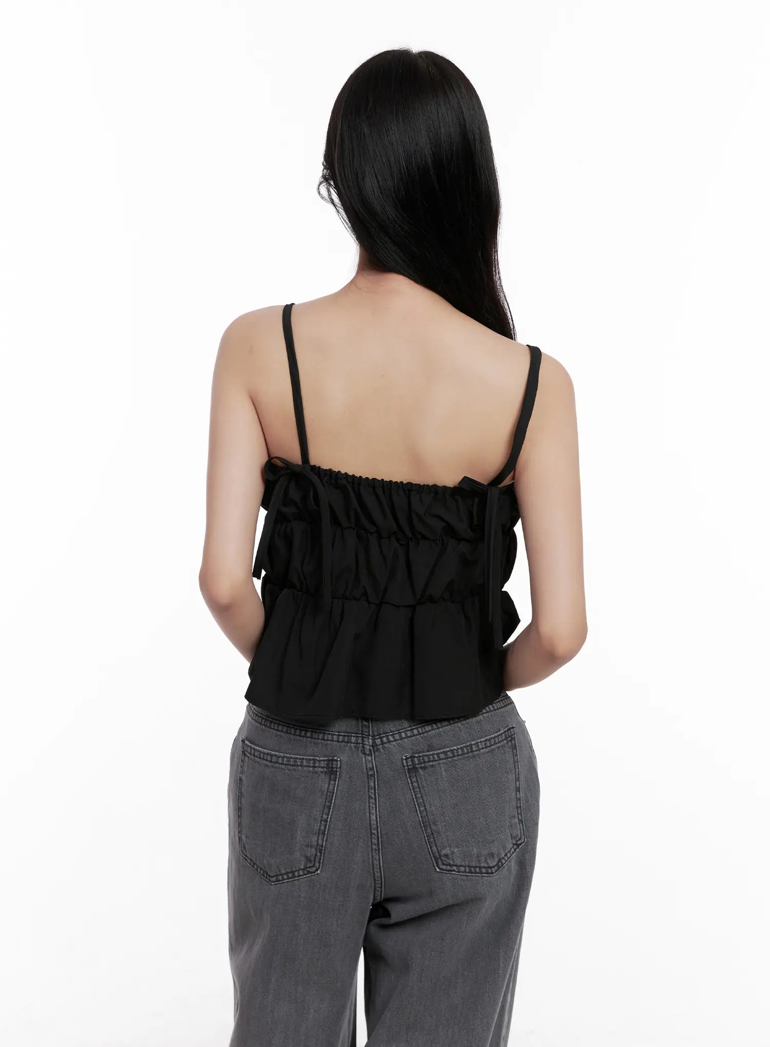 Ribbon Strap Ruffle Scrunch Tank CL516