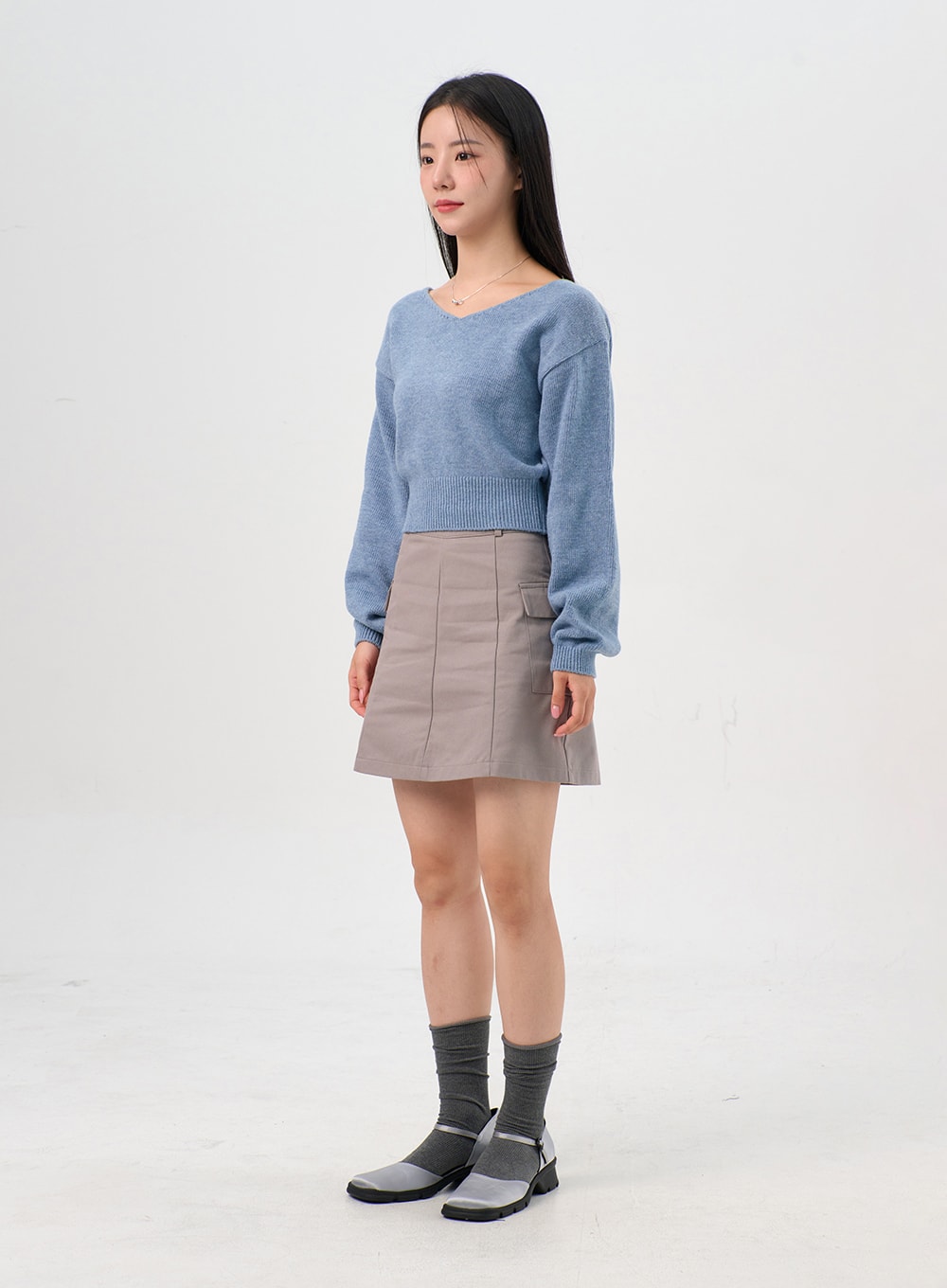 V-Neck Puff Sleeve Sweater OS302