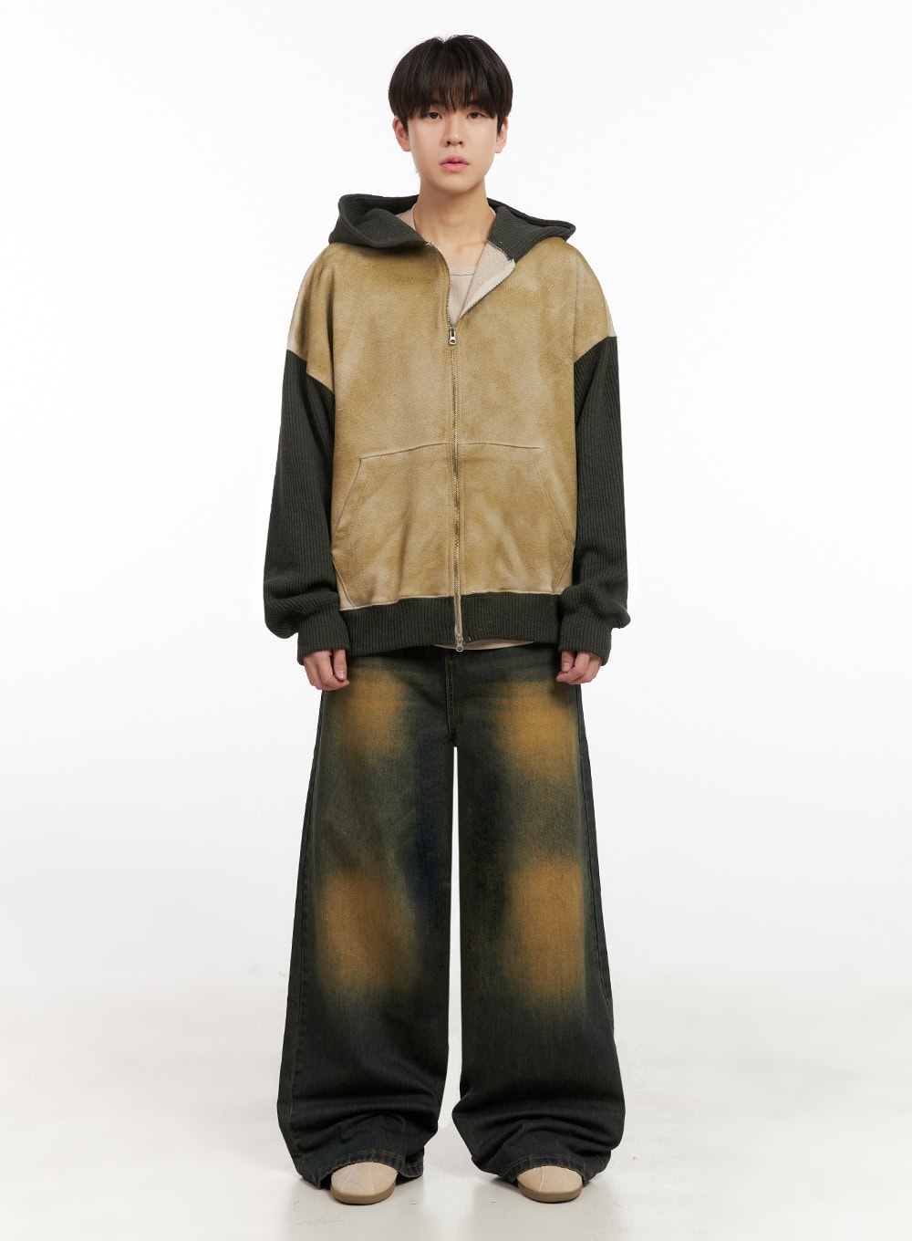 Men's Two-Tone Fleece-Lined Zip-Up Hoodie IJ517