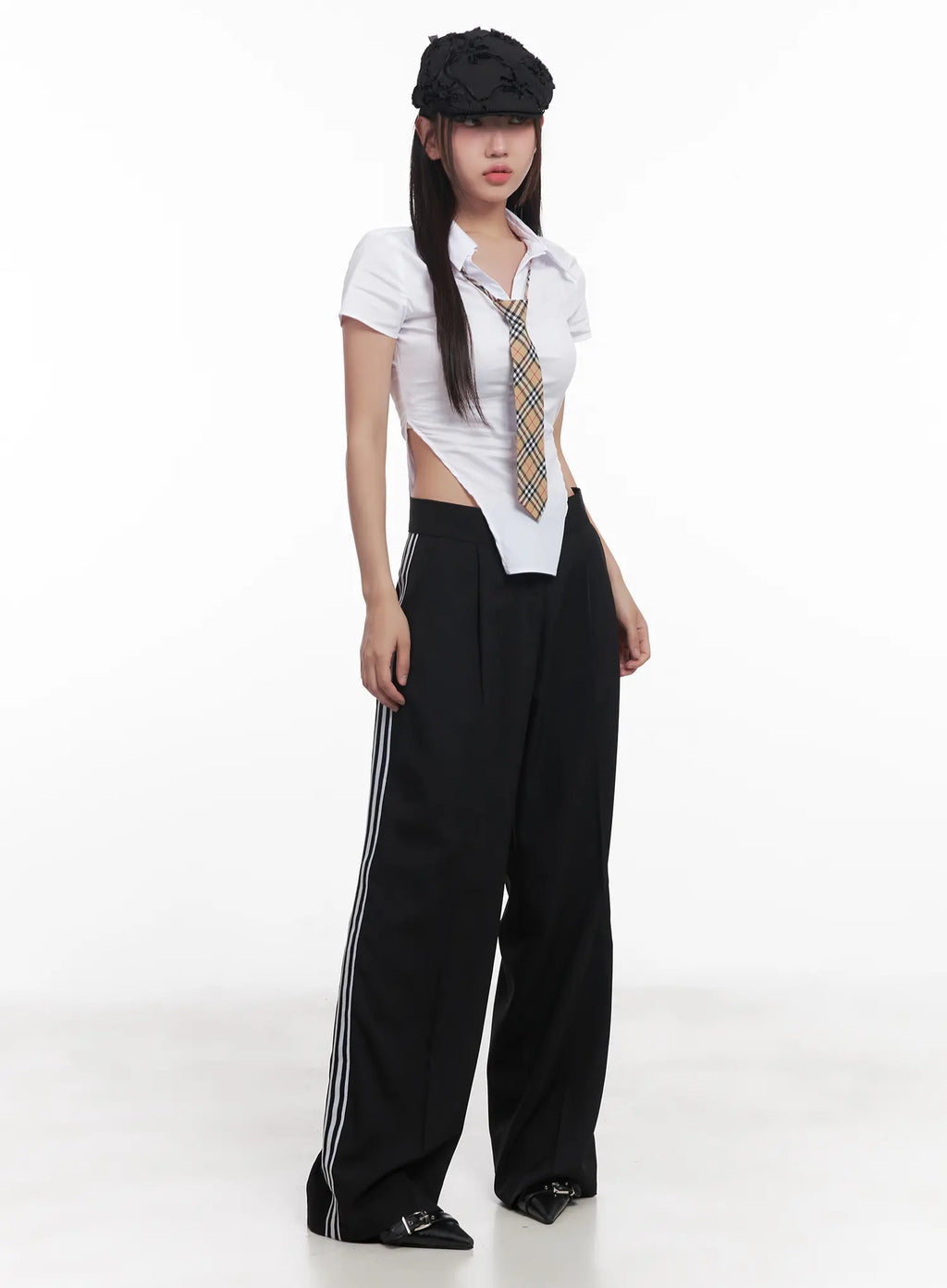 Pintuck Striped Wide-Fit Pants CU517
