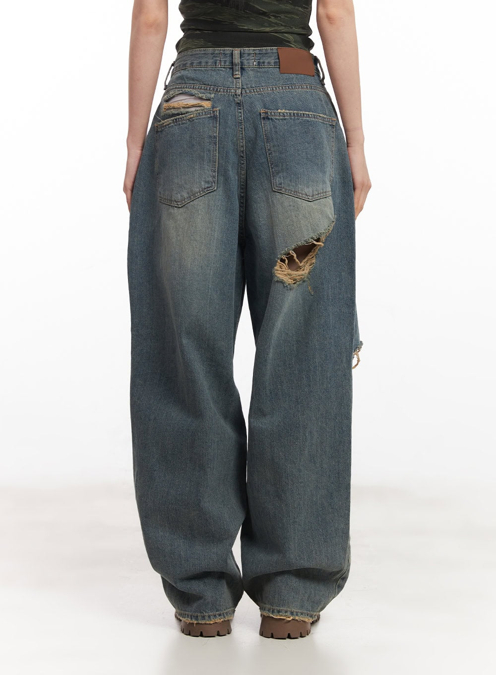 Rachael Distressed Wide-Leg Jeans CA514