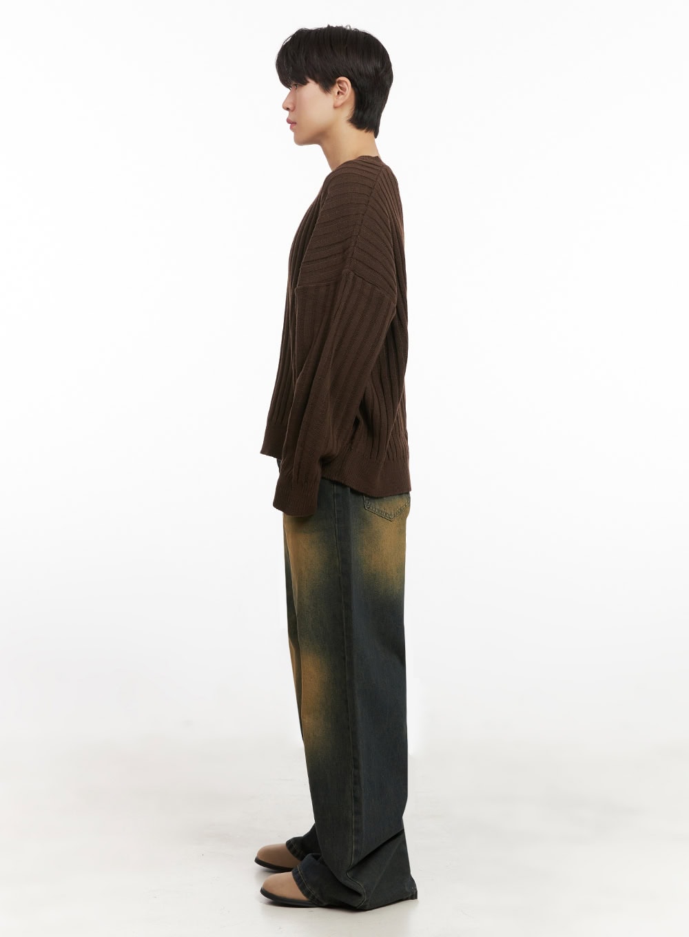 Men's Washed Relaxed-Fit Jeans (Dark green) IJ517