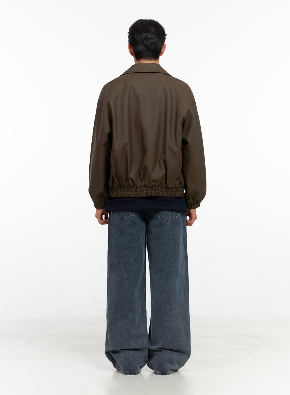 Men's Collared Faux-Leather Jacket IN426