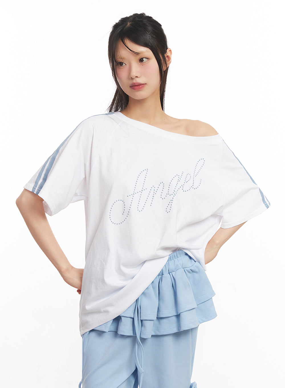 Angel One-Shoulder Stripe T-Shirt IY502