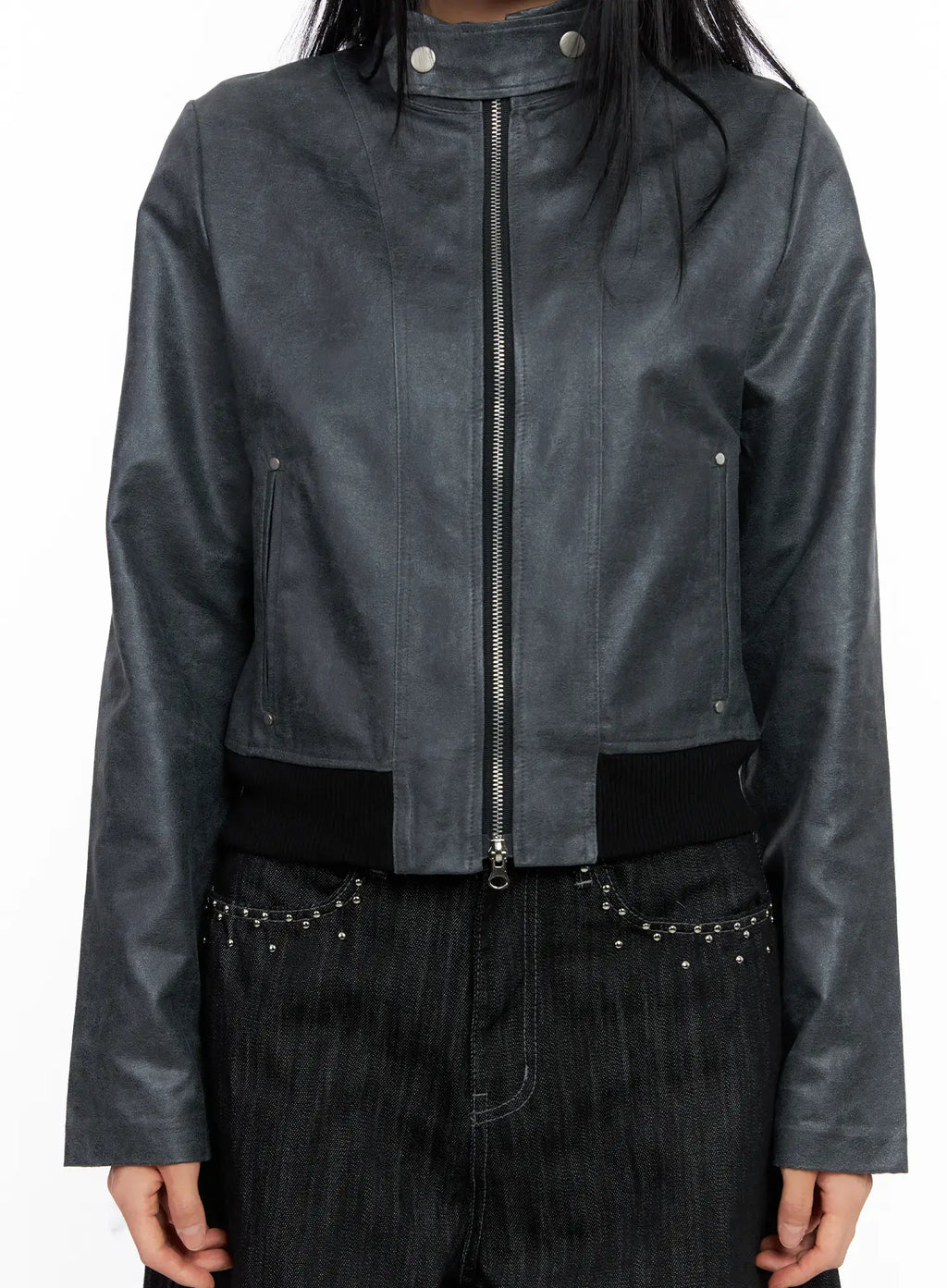 Cropped Faux Leather Jacket CS509