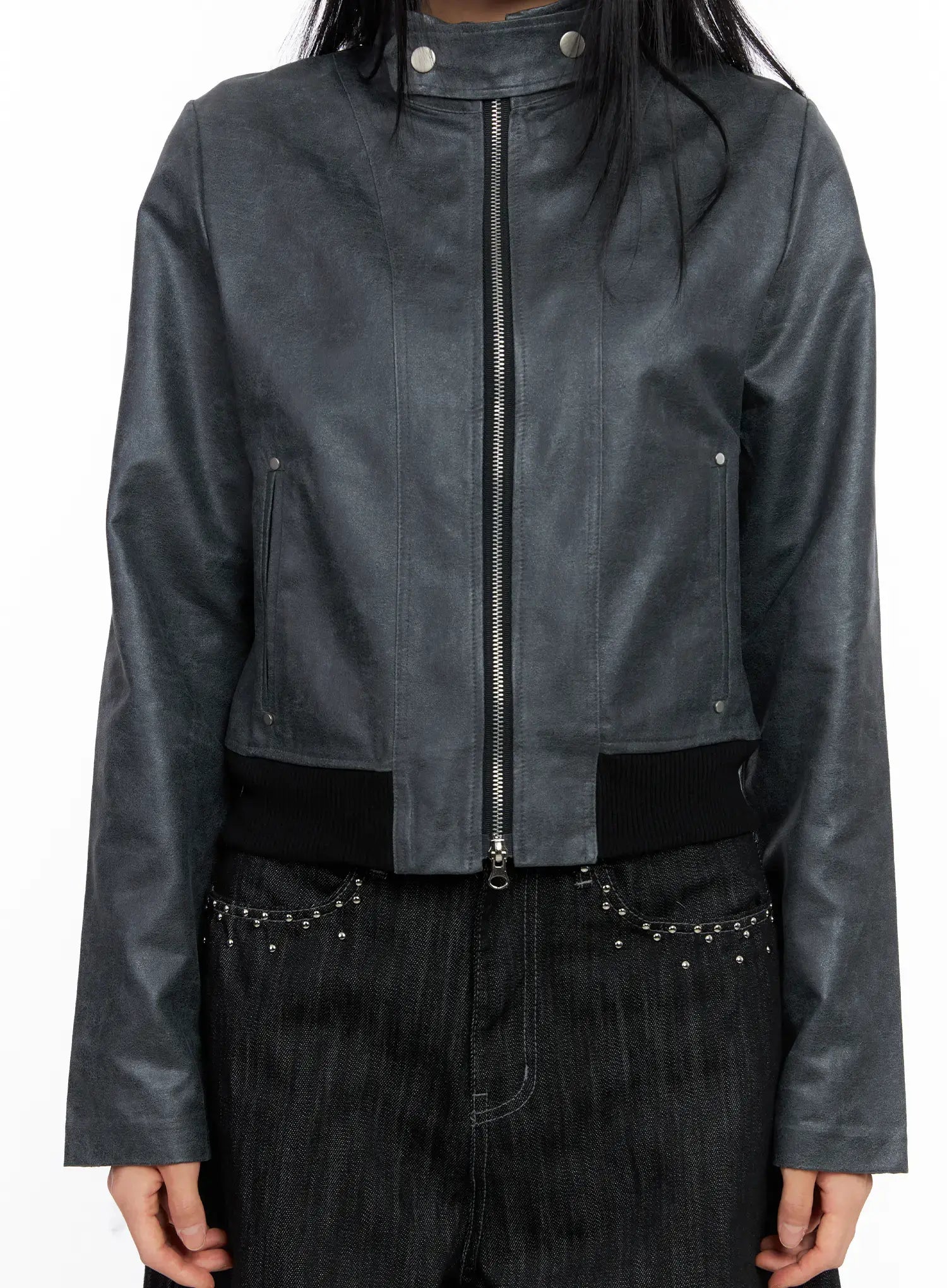 Cropped Faux Leather Jacket CS509