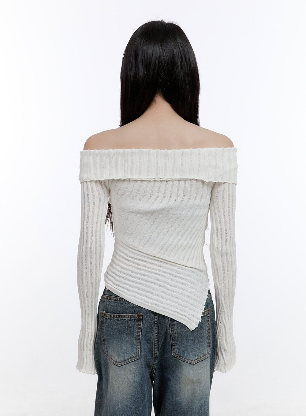 Unbalanced Long-Sleeve Off Shoulder Top CO418