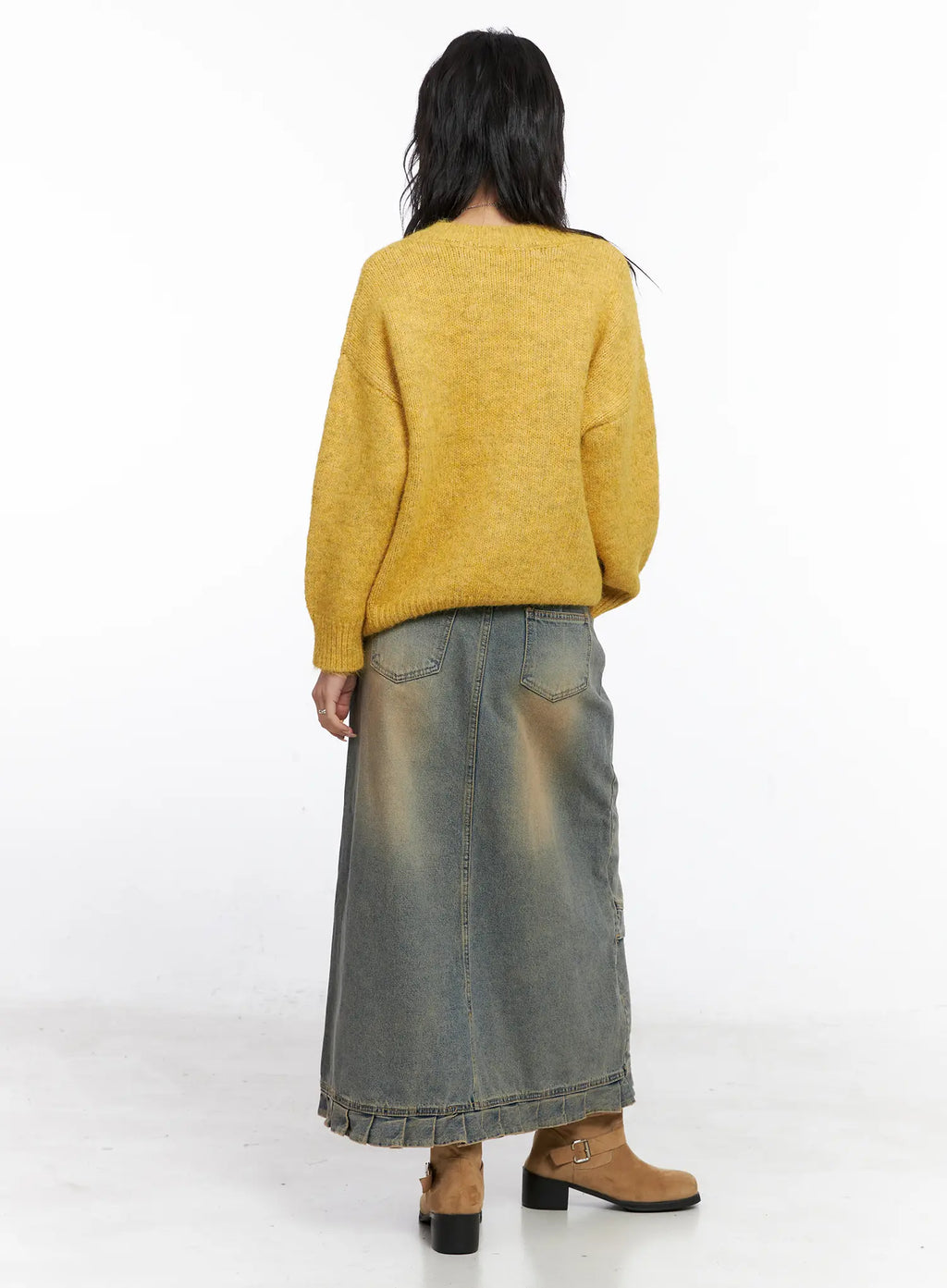 Asymmetric Ruffled Denim Maxi Skirt CO507