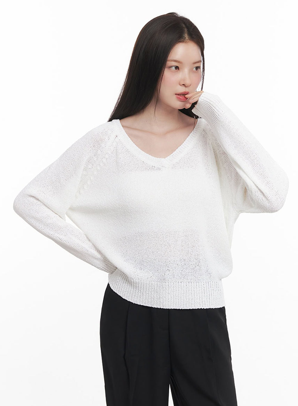 Sheer V-Neck Sweater Top IY509