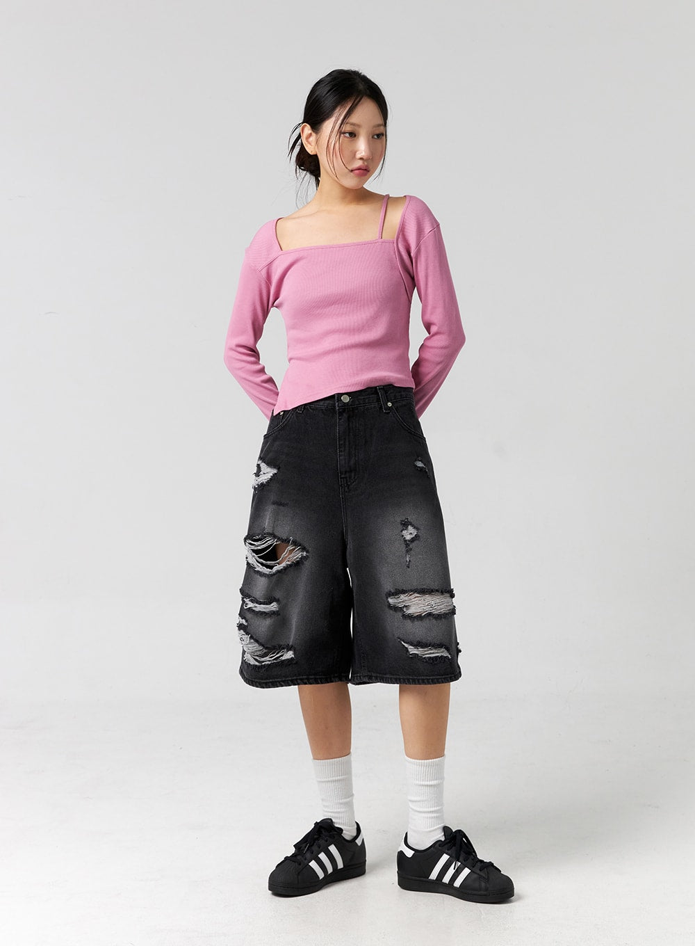 Ripped Bermuda Pants Unisex CG303