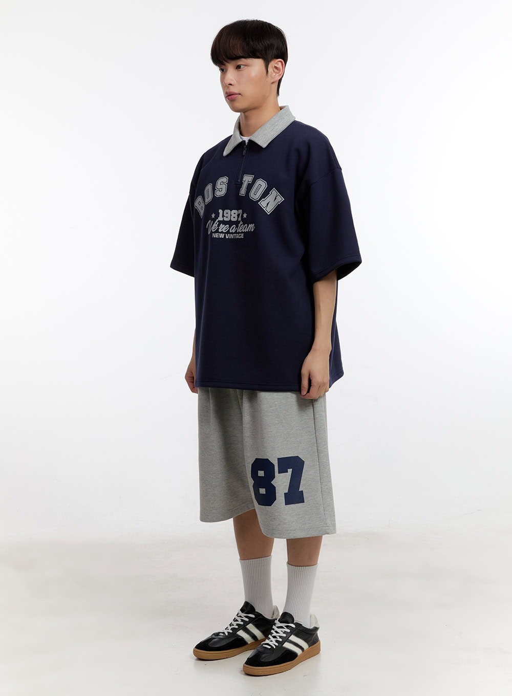 Men's Oversized Half-Zip Collared Sweatshirt IA504