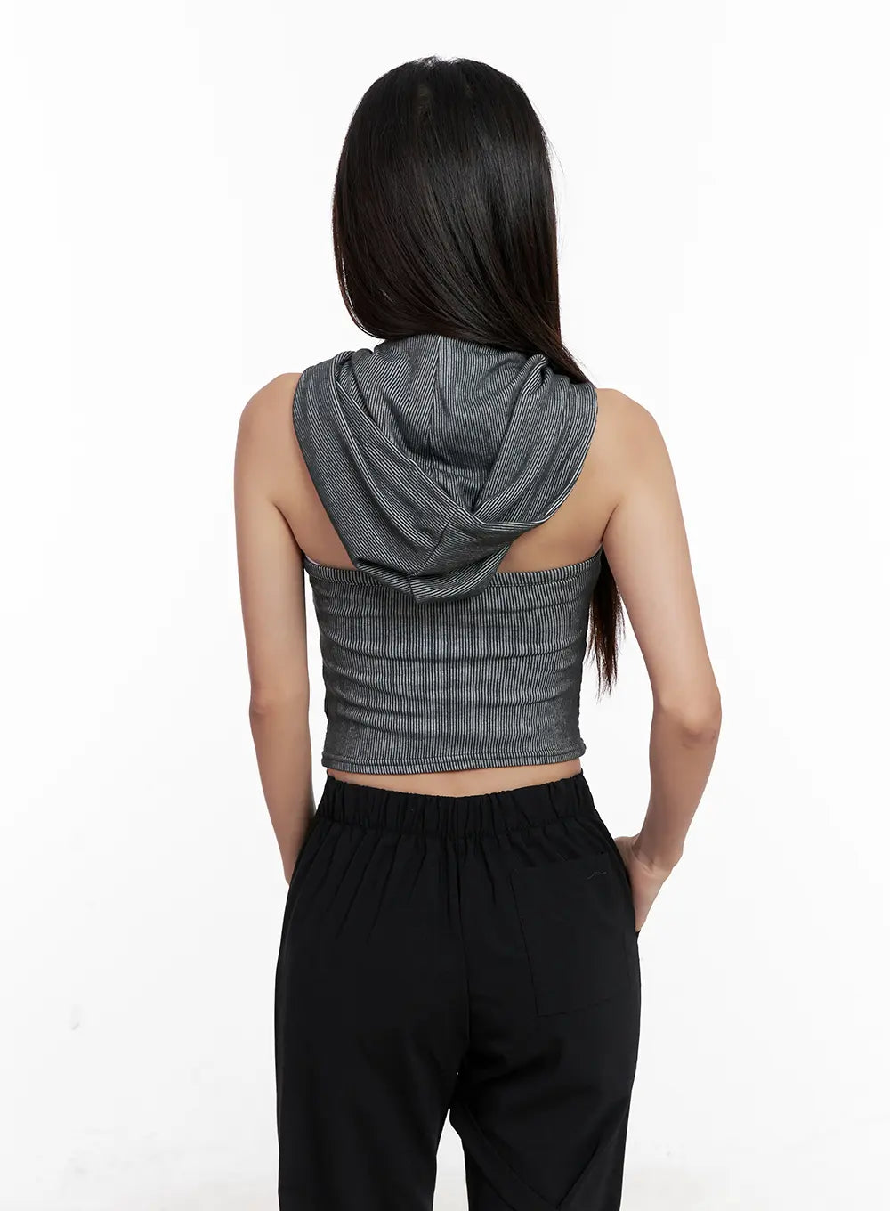 Ribbed Button Hoodie Crop Tank CL518