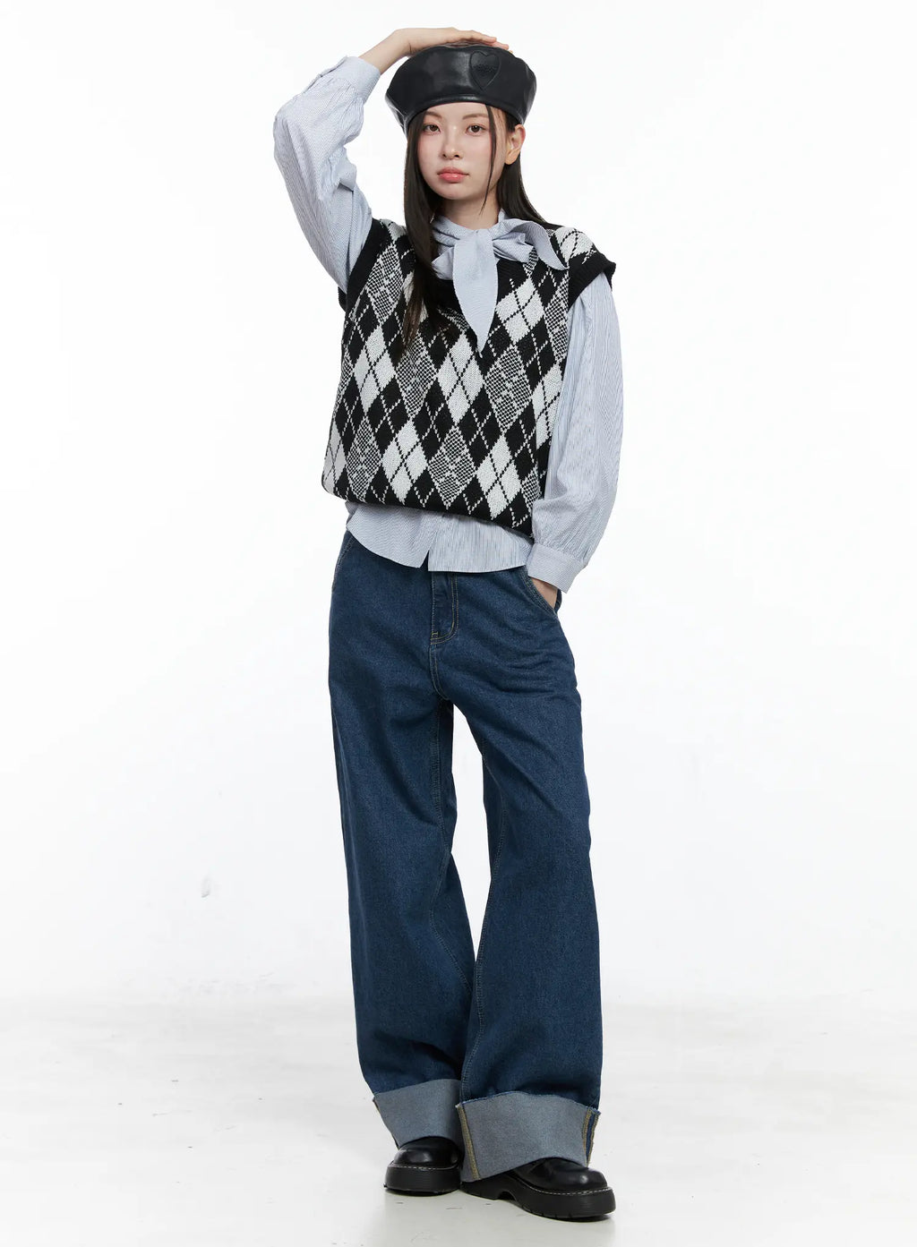 Striped Puff Sleeve Tie Blouse CO506