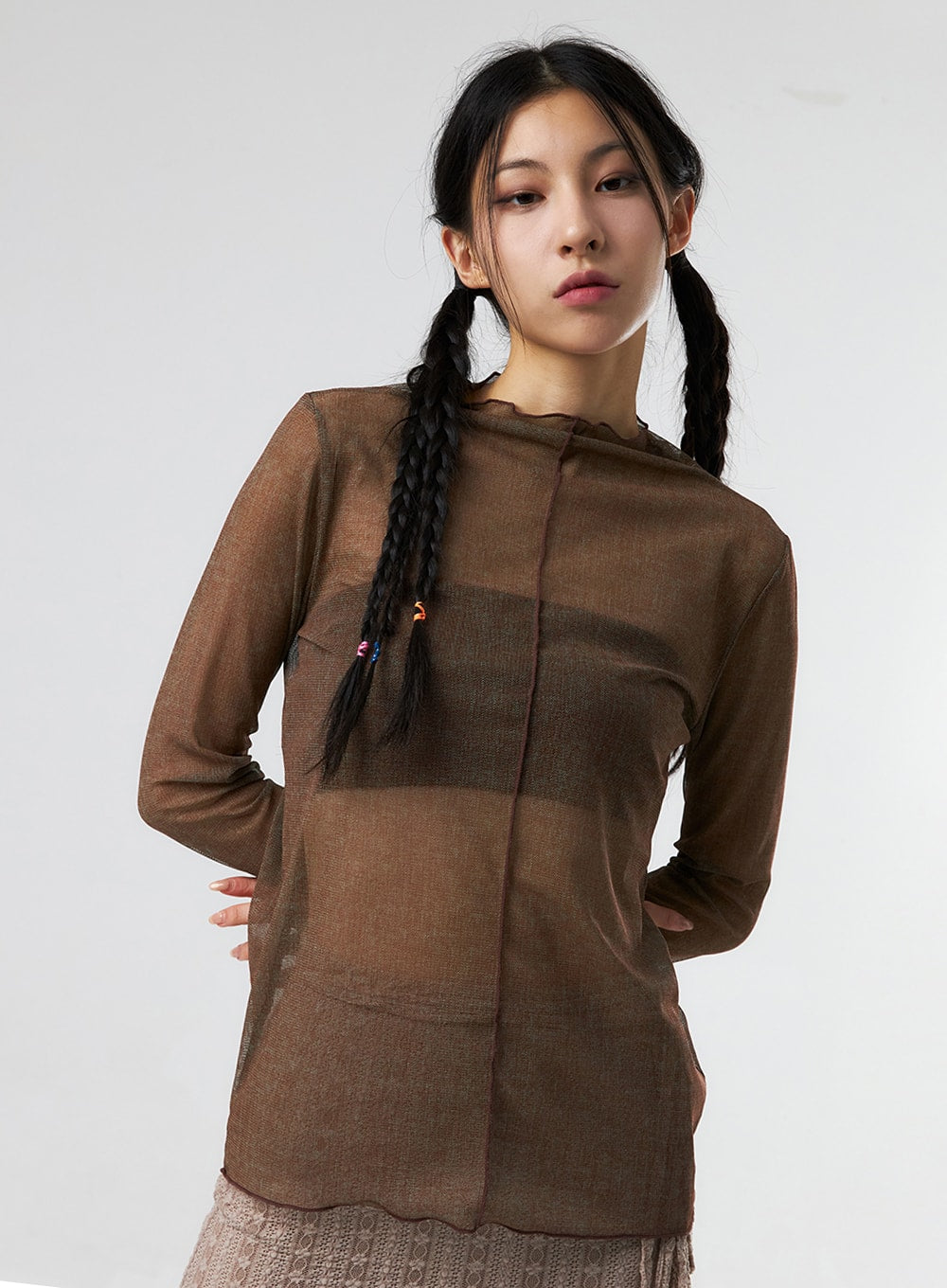 Sheer Mesh Turtle Neck Top IS327