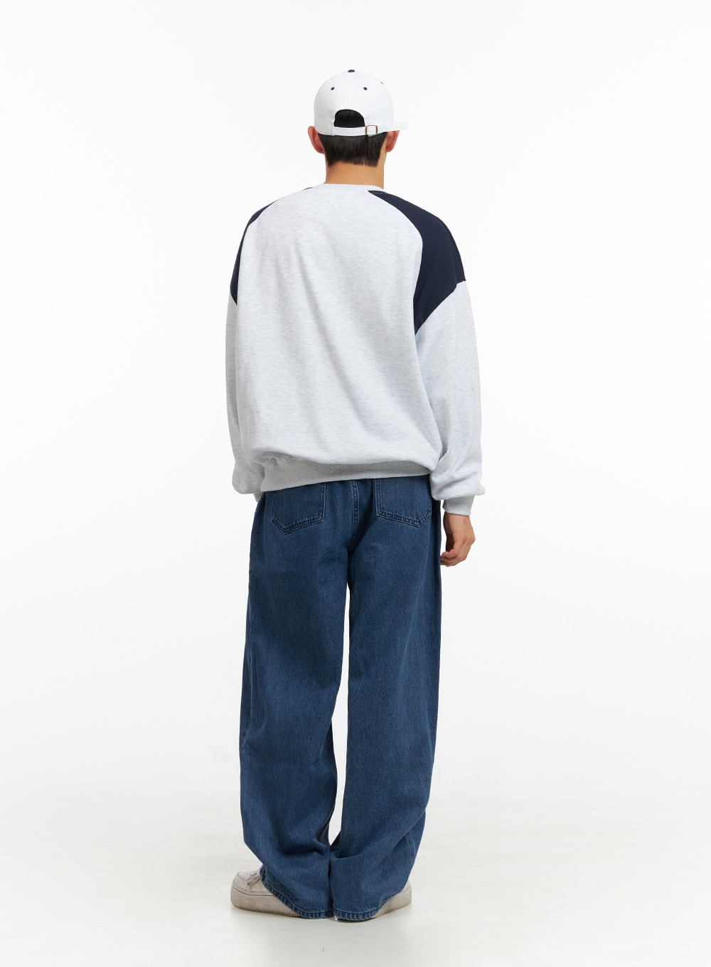 Men's Cozy Contrasting Crewneck Sweatshirt (White) IU414