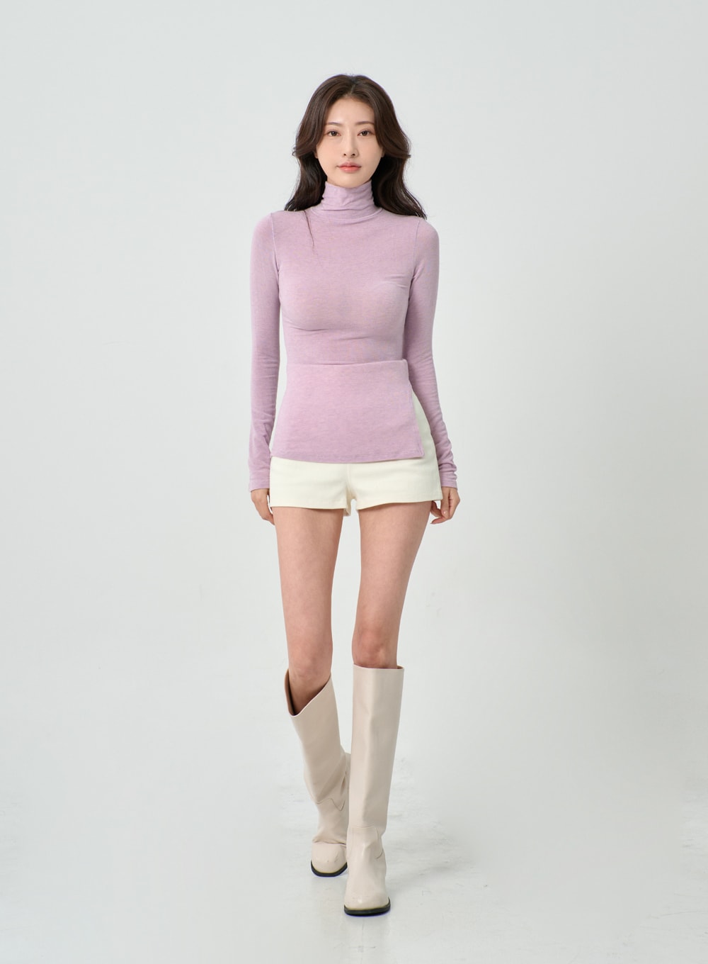 Side Cut Turtleneck Long Sleeve T-Shirt IO31