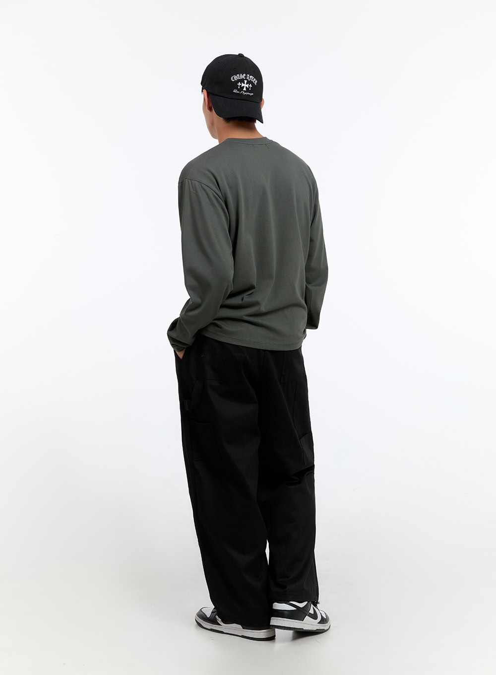 Men's Basic Cotton Long Sleeve T-Shirt (Dark Green) IS412
