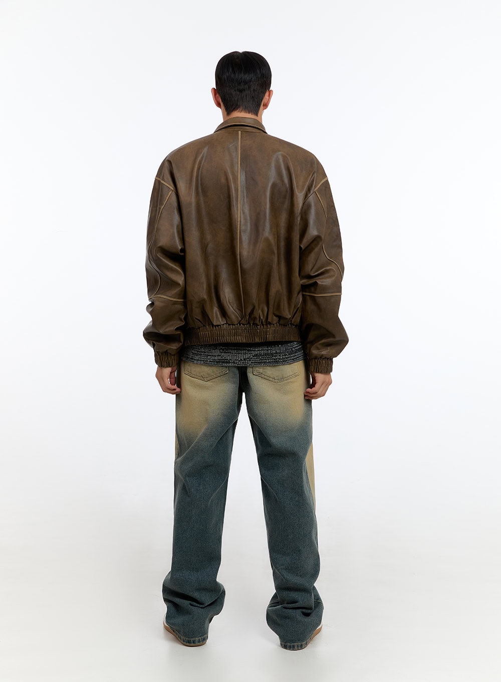 Men's Washed Vintage Zip-Up Leather Jacket IS413