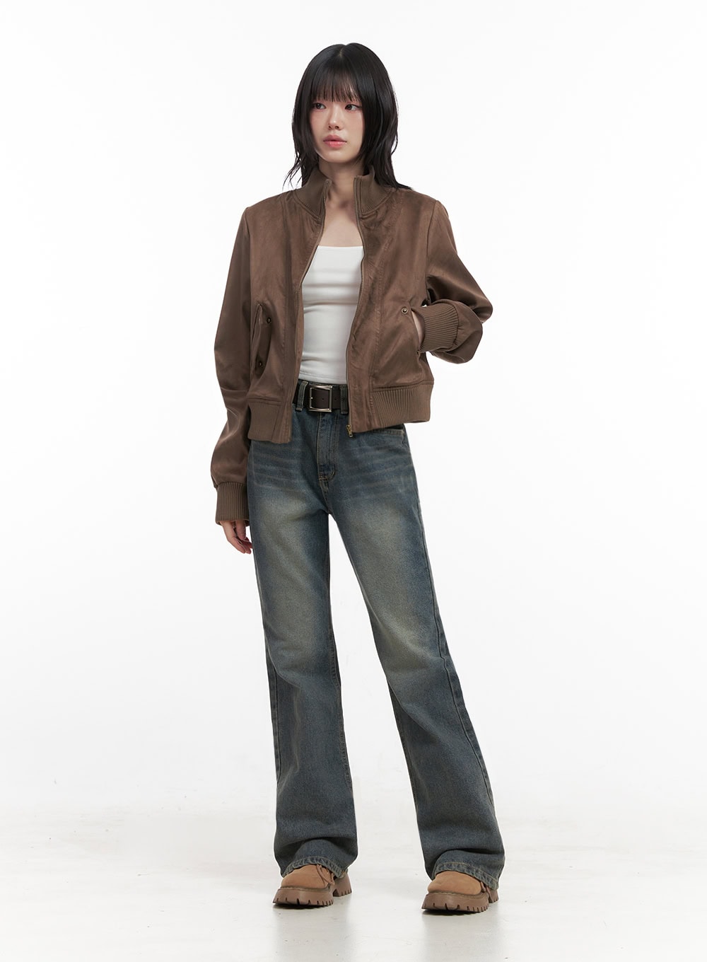 Zip-Up Suede Bomber Jacket ID402