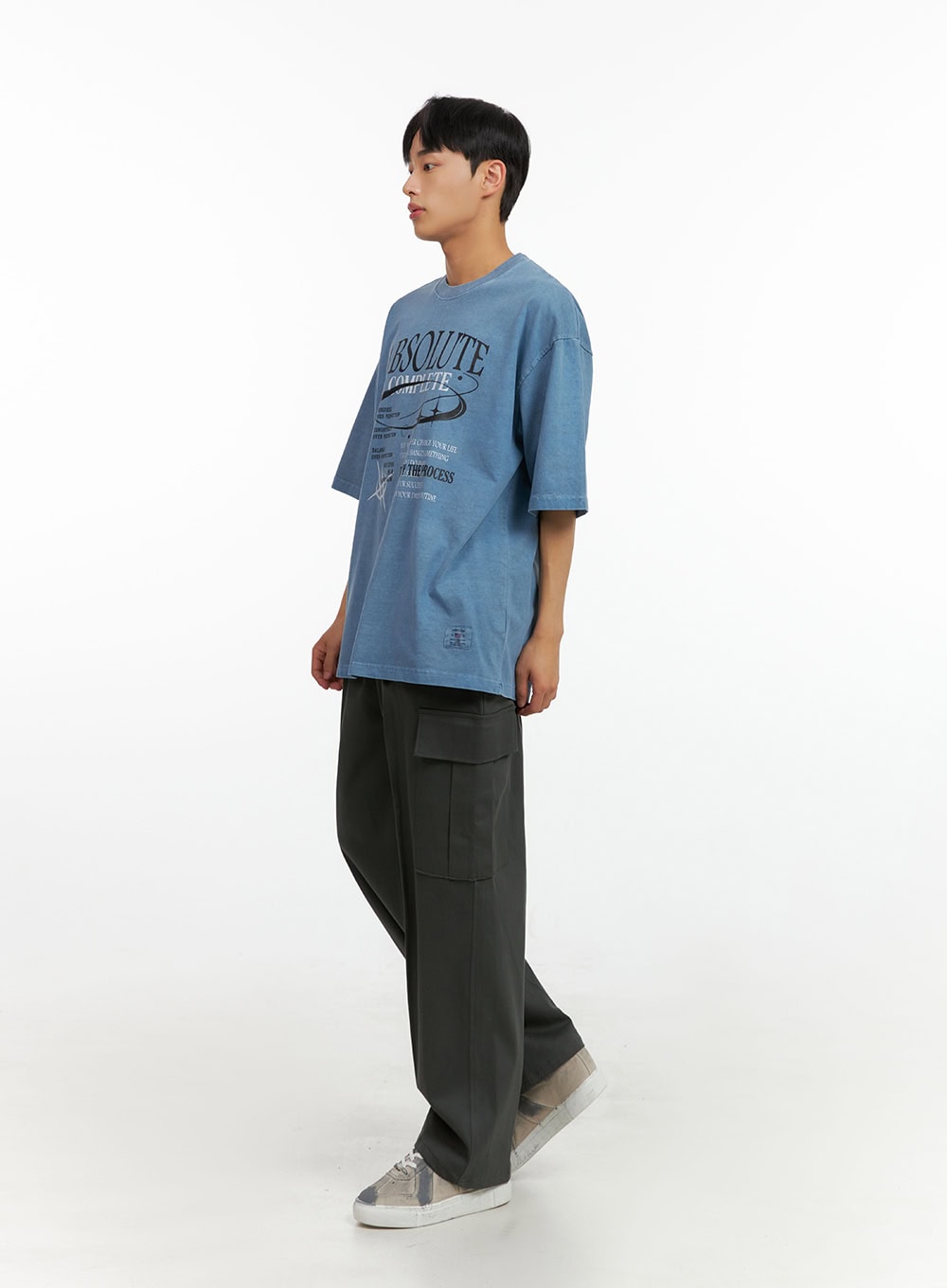 Men's Cotton Lettering Oversized Graphic Tee (Blue) IU414
