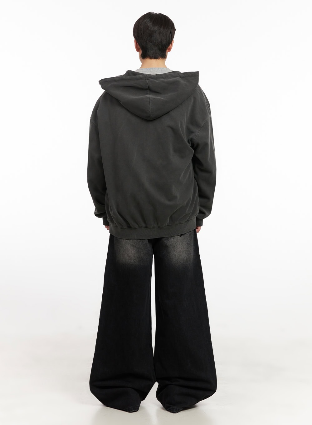 Men's Oversized Washed Zip-Up Hoodie IJ517