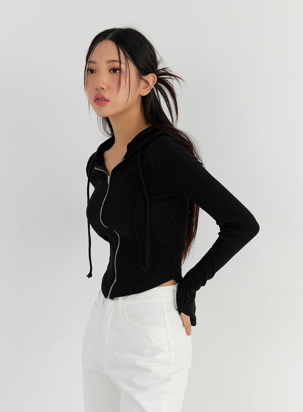 Round Hem Hooded Zip-Up CO327