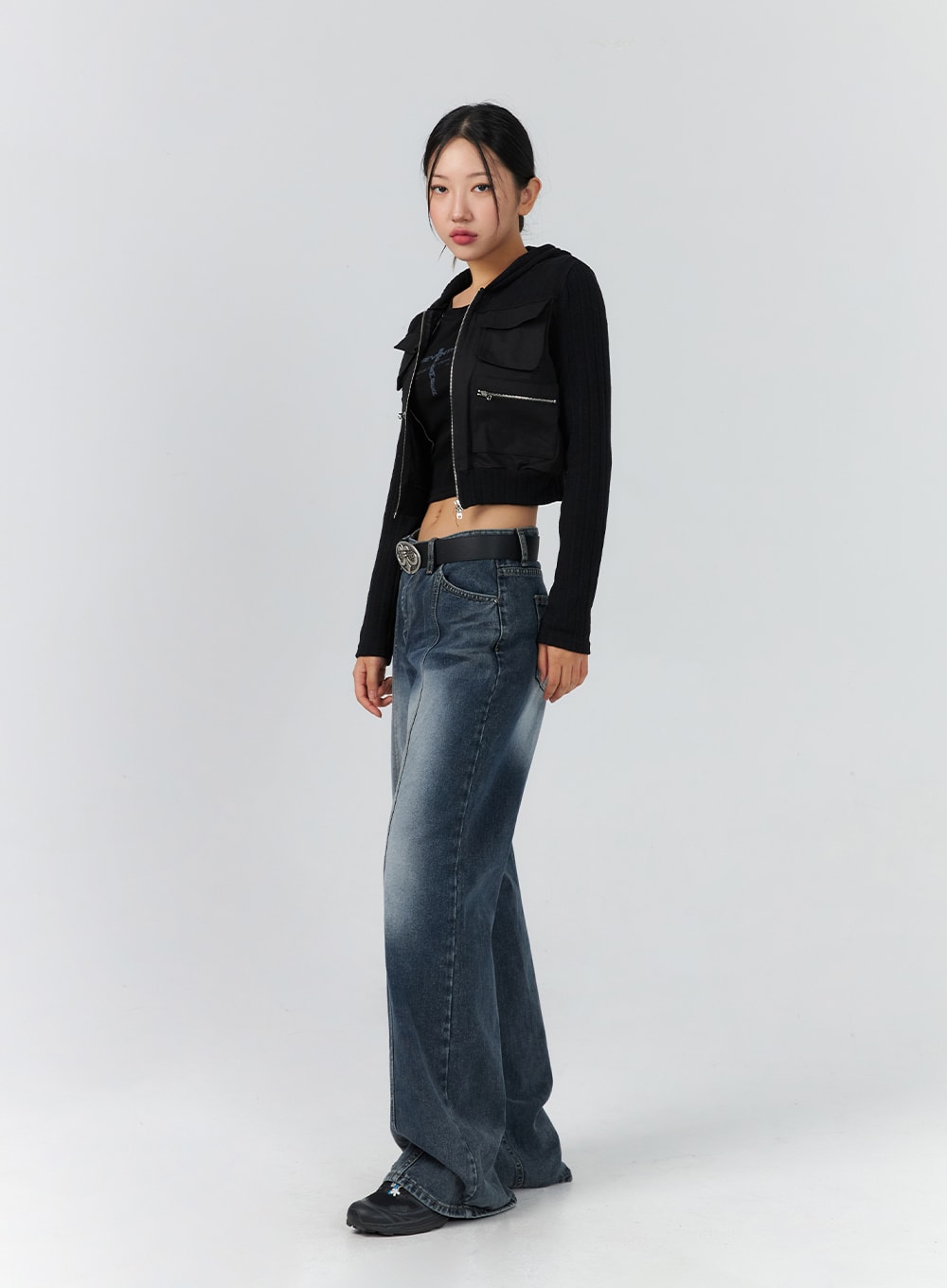Stitched Washed Wide Leg Jeans CS325