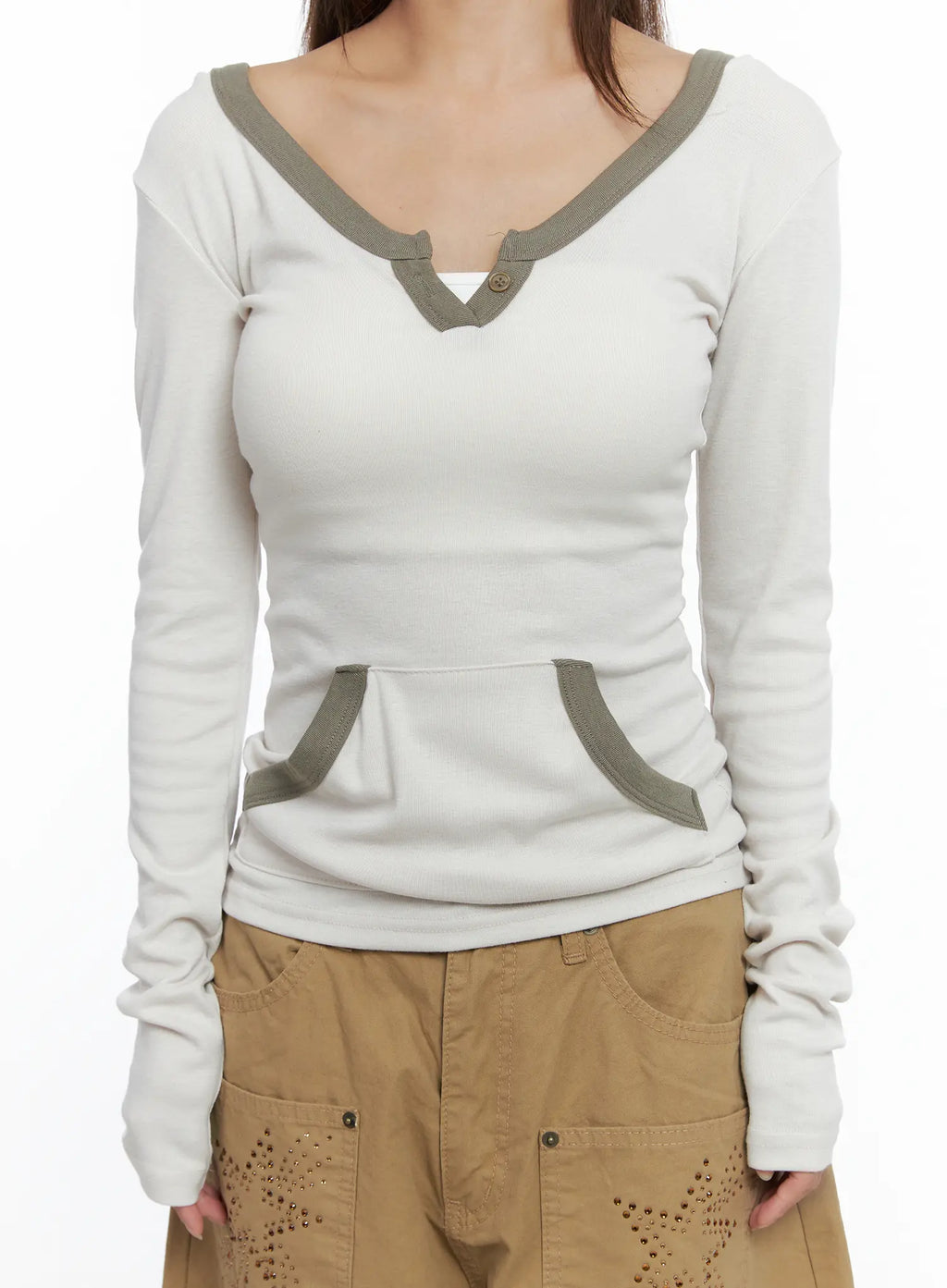 Long-Sleeve Contrast Trim Hoodie CS504