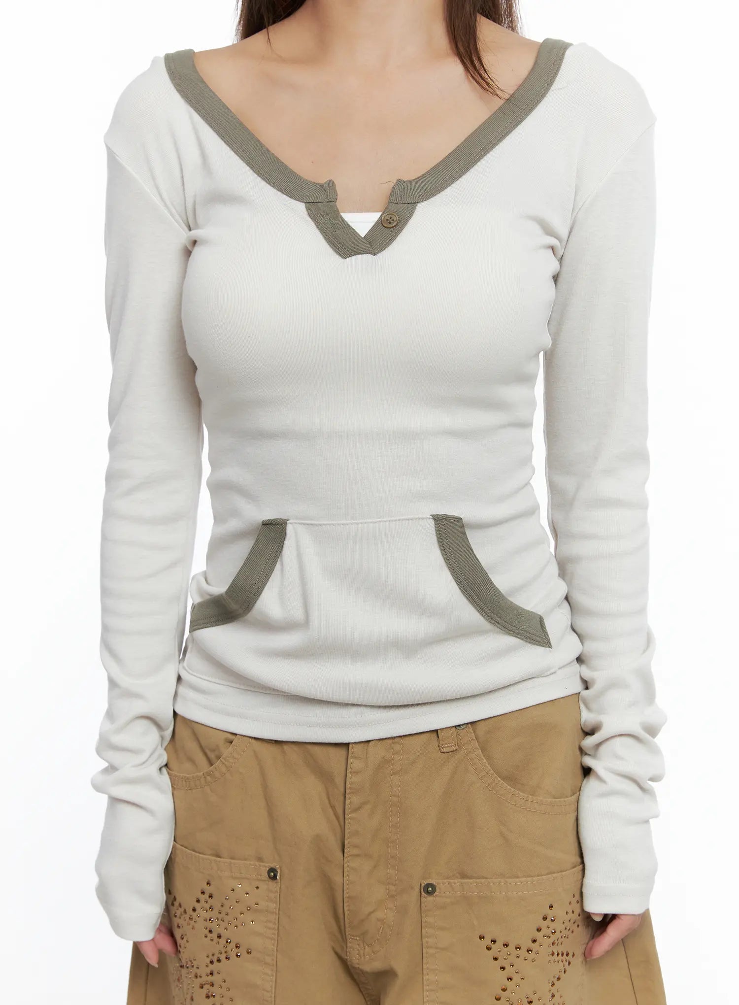 Long-Sleeve Contrast Trim Hoodie CS504