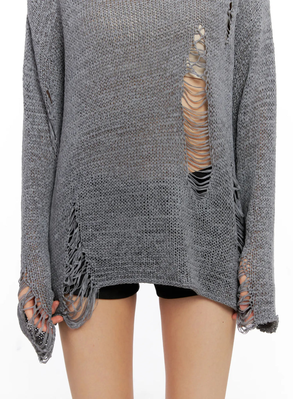 Loose Fit Distressed Knit Sweater CS511