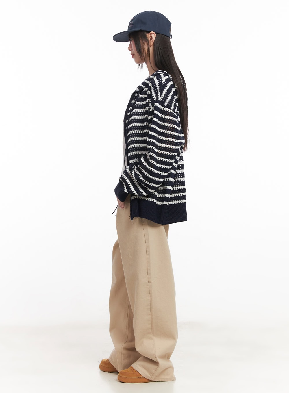Striped Zip-Up Oversized Hooded Sweater CM520
