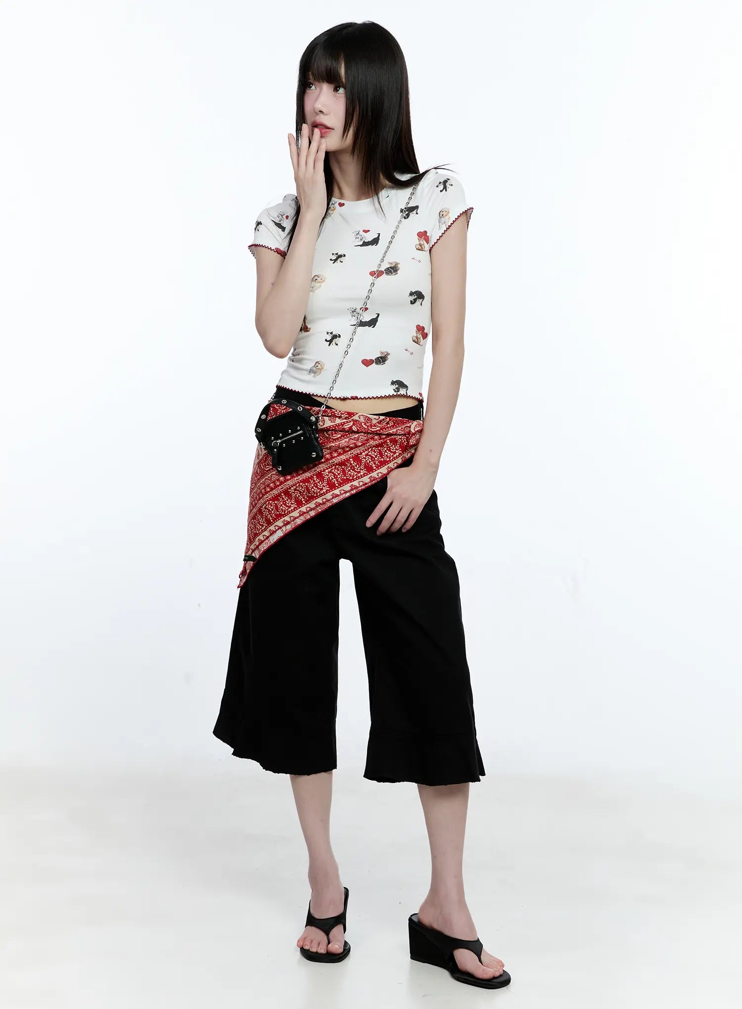 Puppy Lace-Trim Cropped Tee CG511