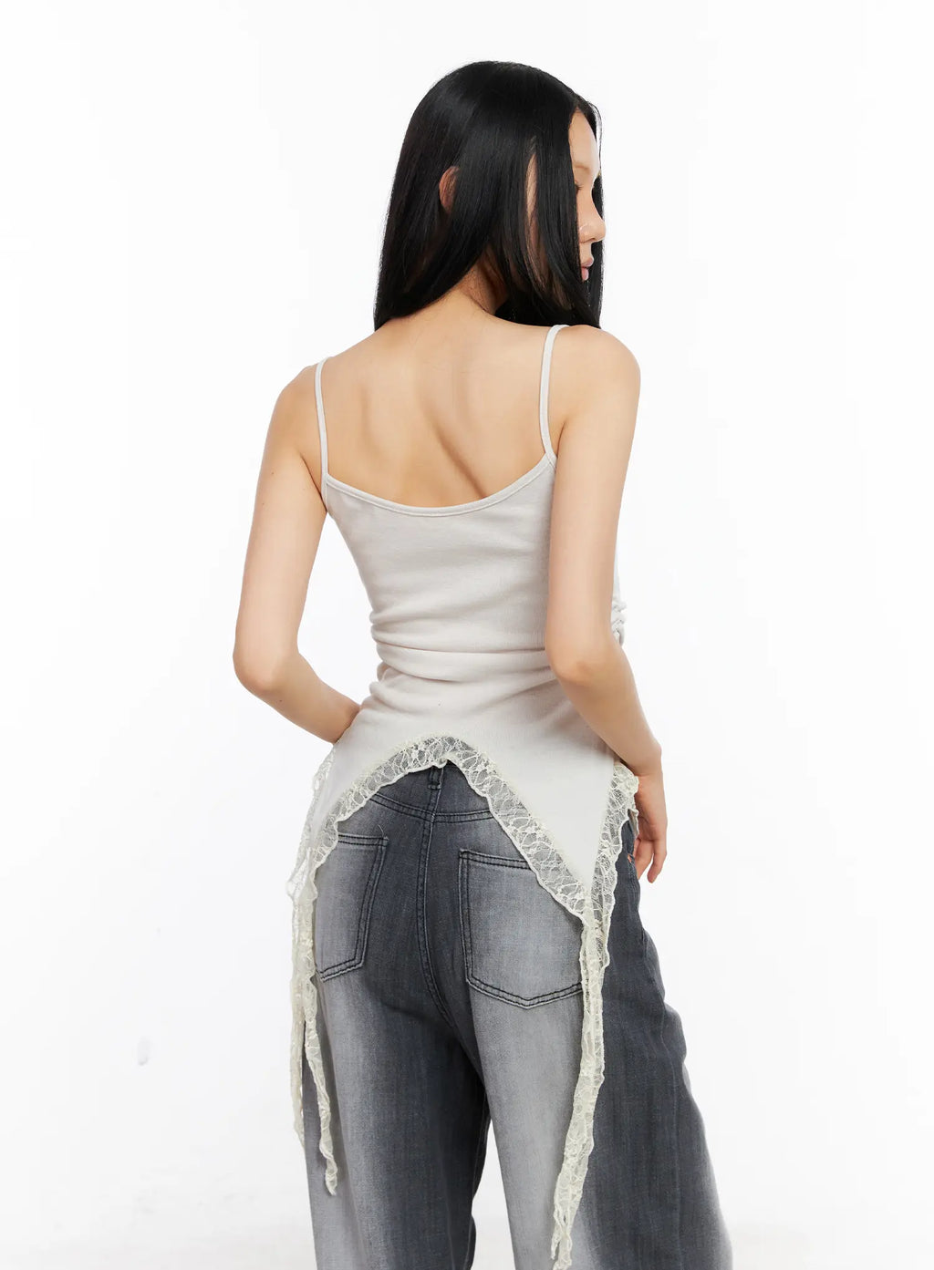 Lace-Trim Ruffle Tank Top CL529