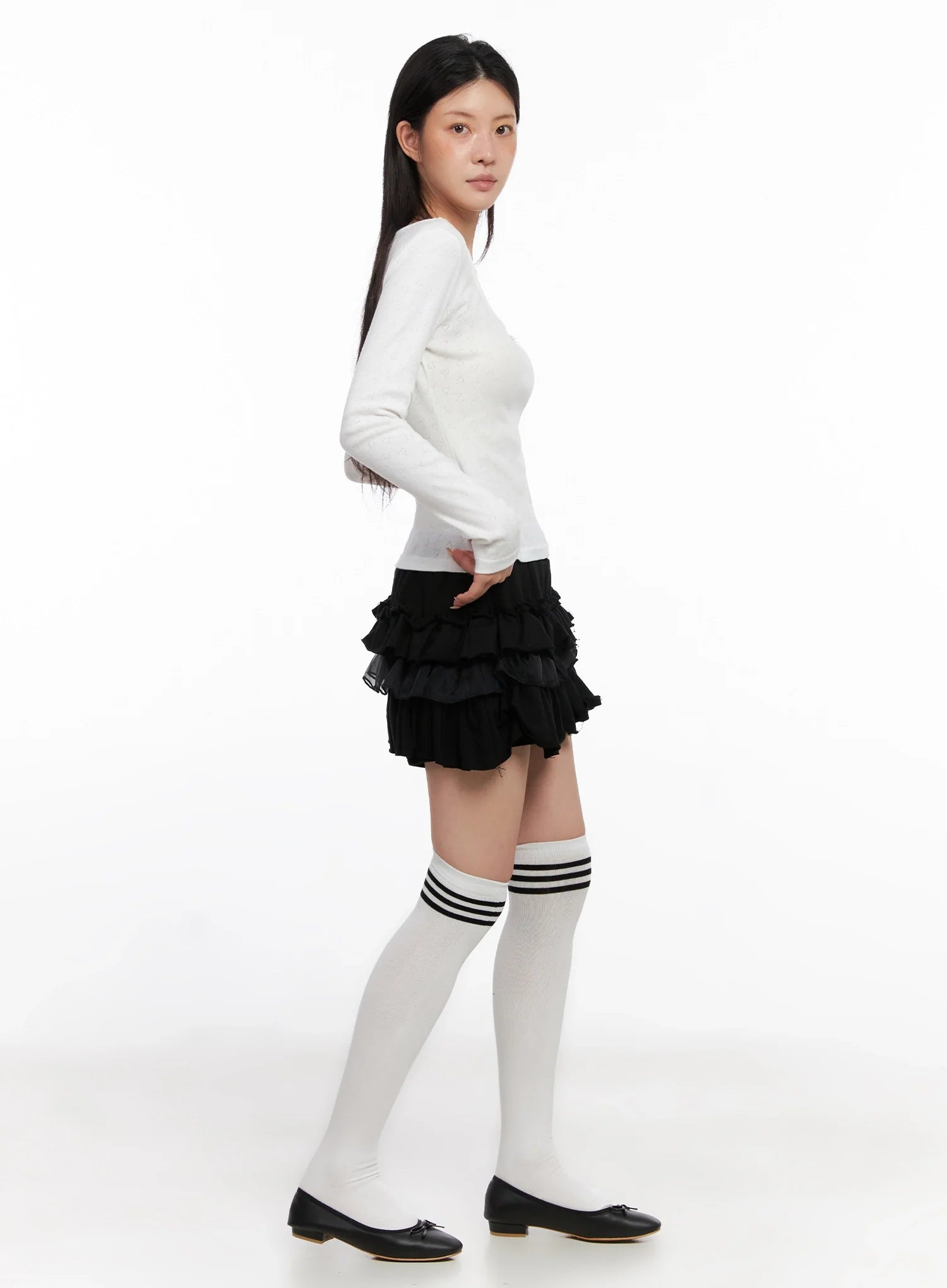 Scoop Neck Ribbed Long Sleeve Top IS508