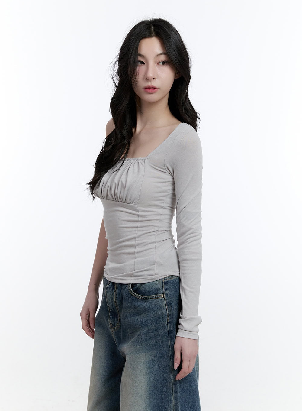 One-Shoulder Asymmetric Shirred Top CJ520