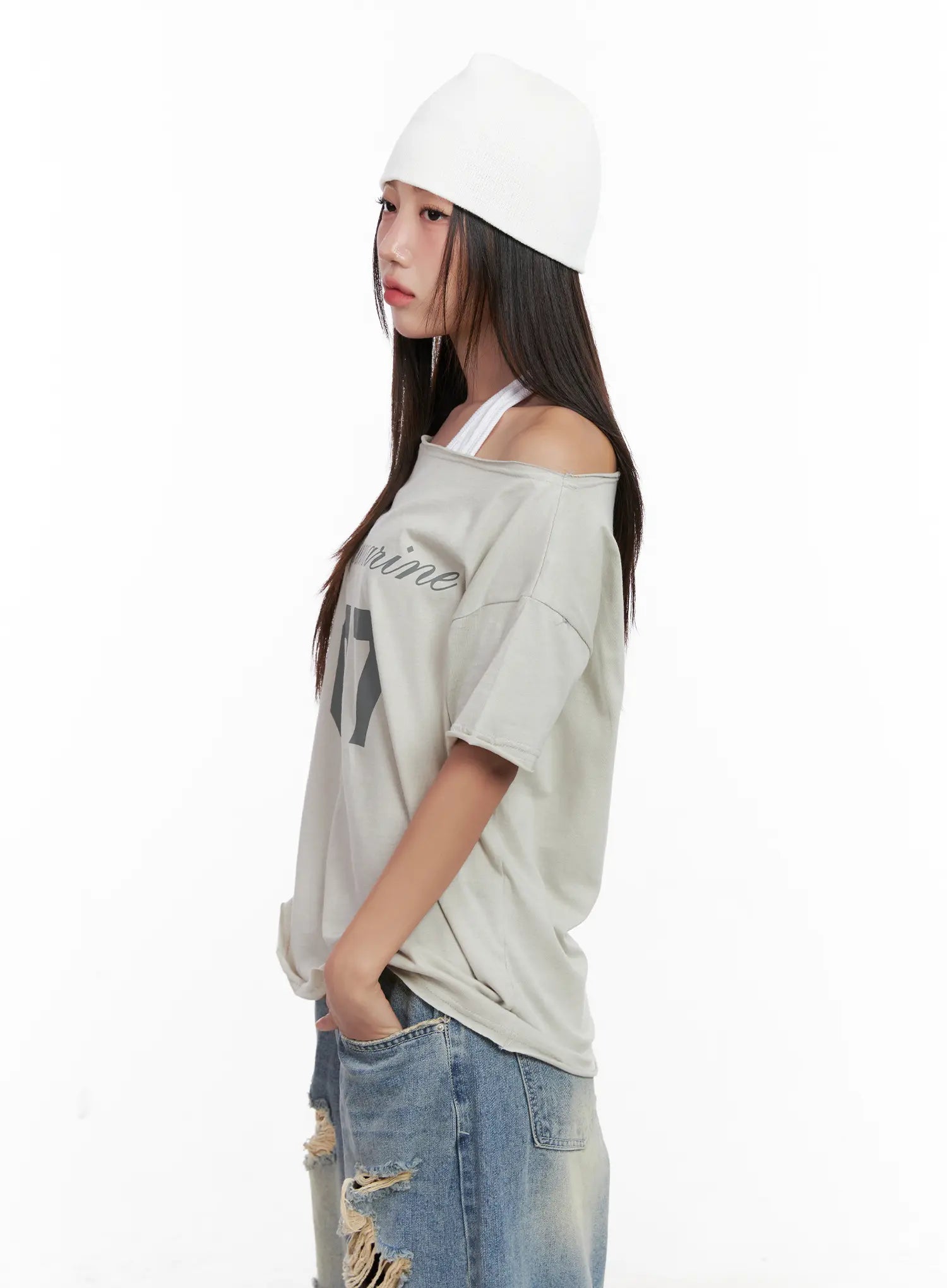 Casual Off-Shoulder Graphic Tee CL518