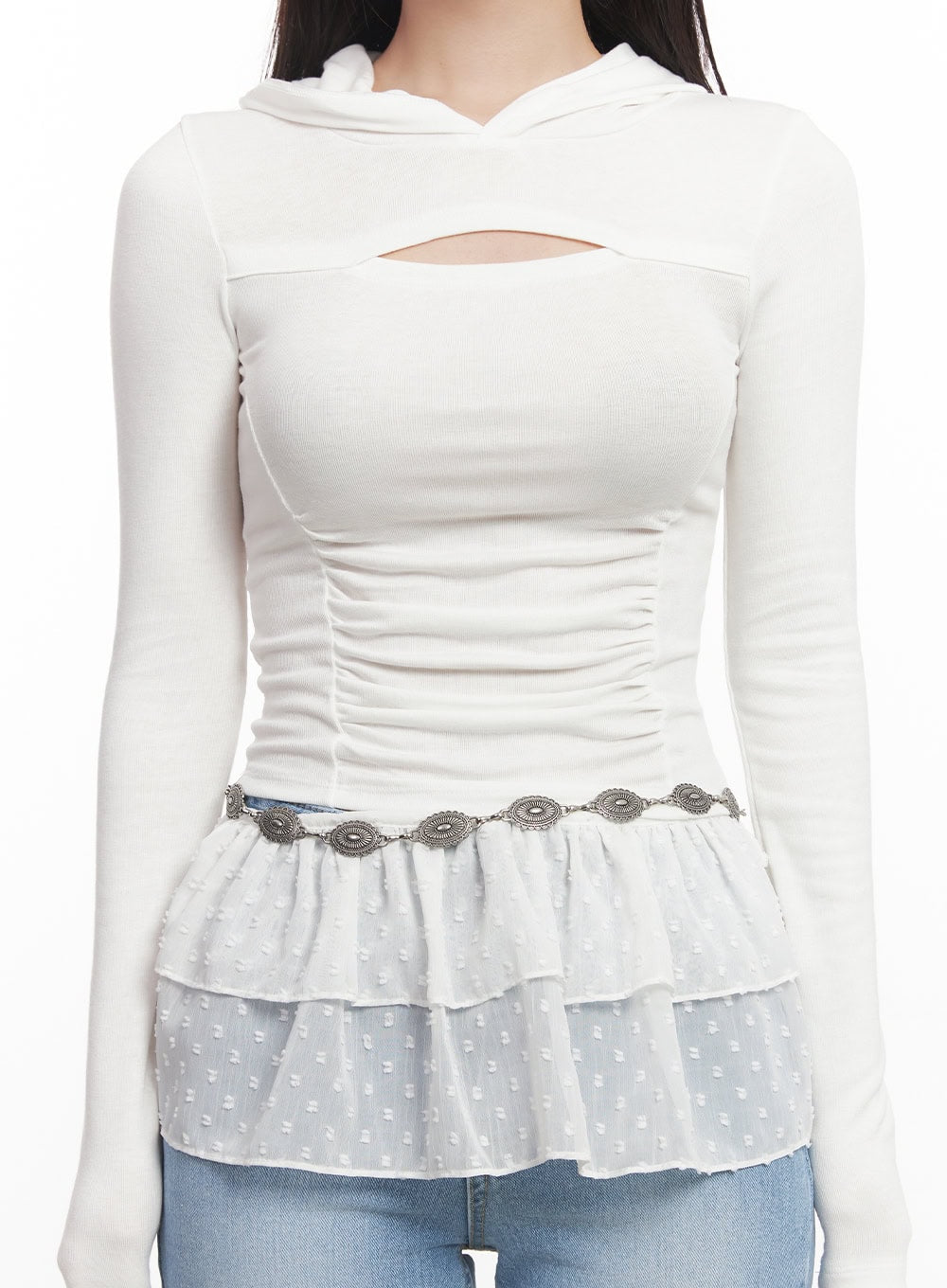 Shirred Cut-Out Crop Hoodie Top CA521