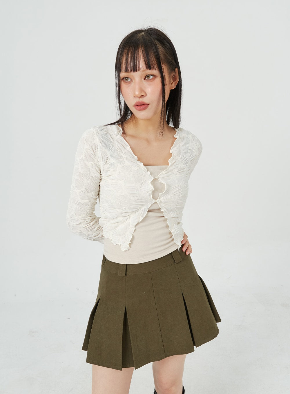 Lace Textured Crop Cardigan CM317