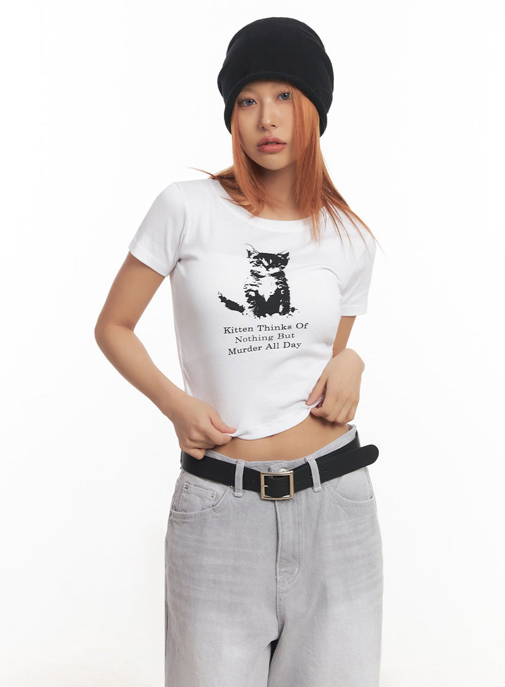 Cat Graphic Crop Top IA515