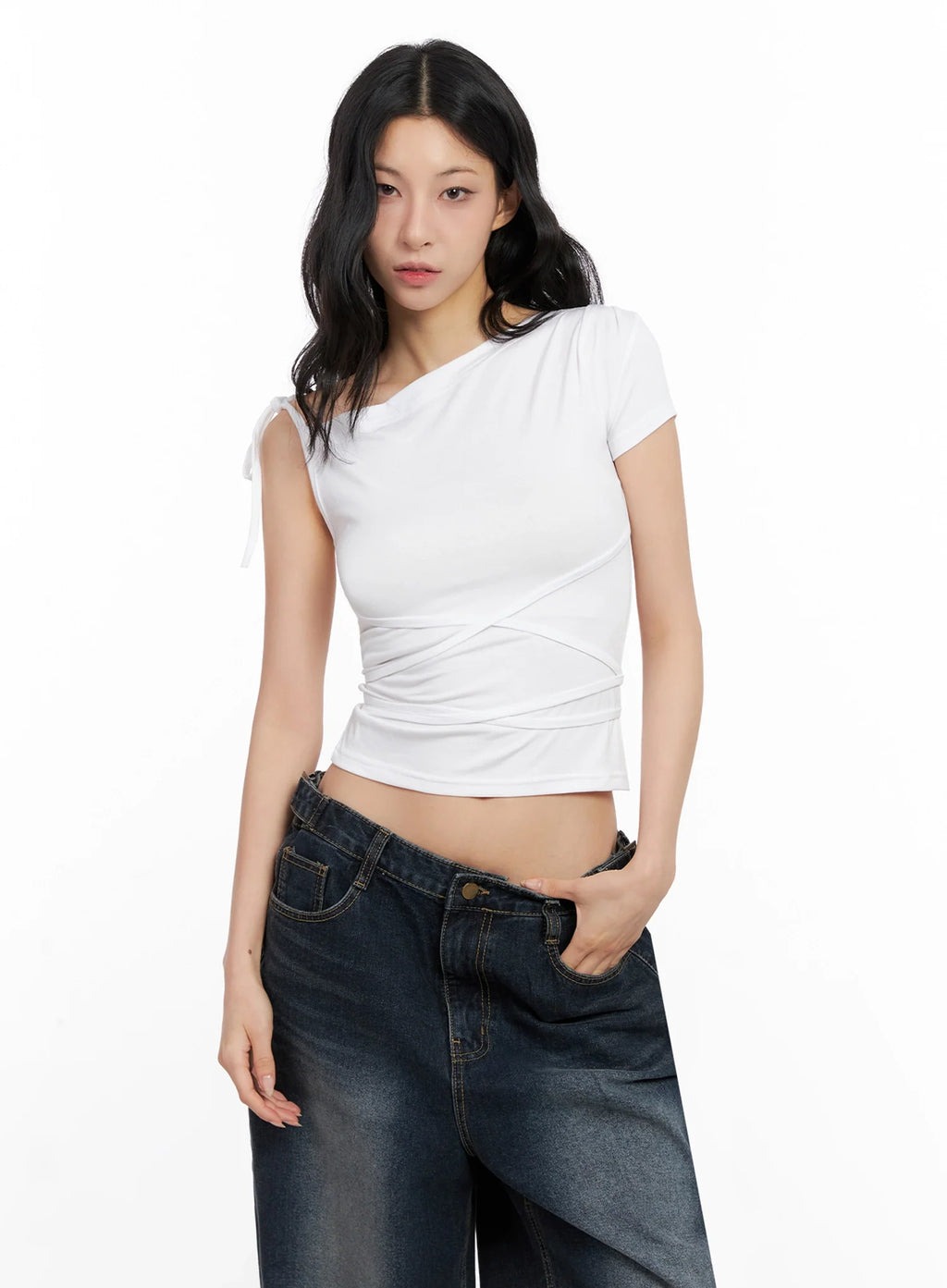 Asymmetric Strap Off-Shoulder Top IG508