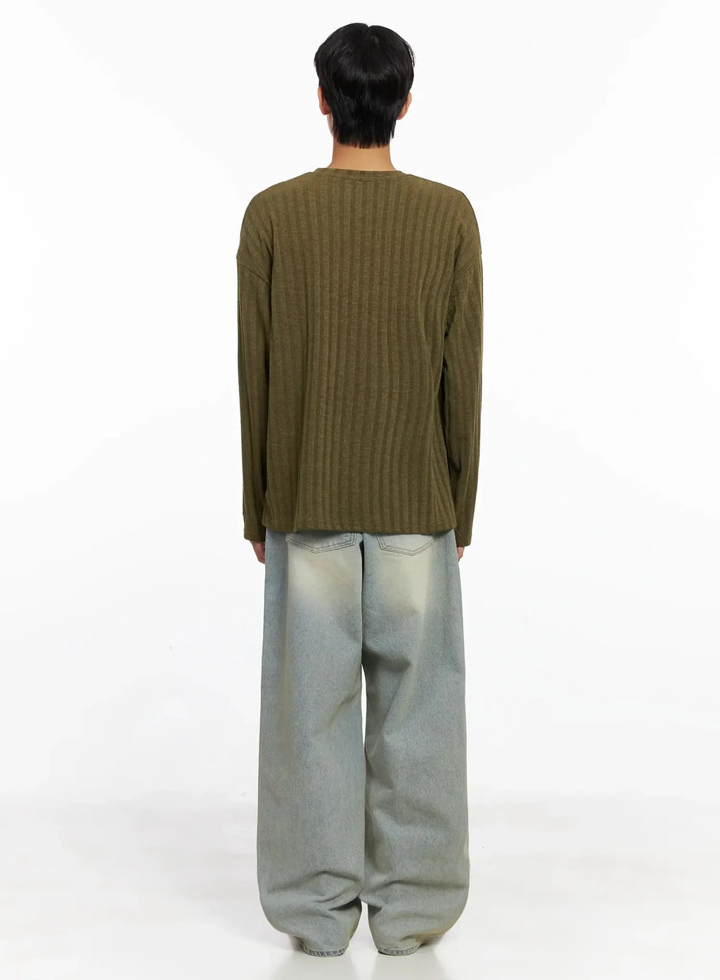 Men's Ribbed Knit Long Sleeve Shirt IO516