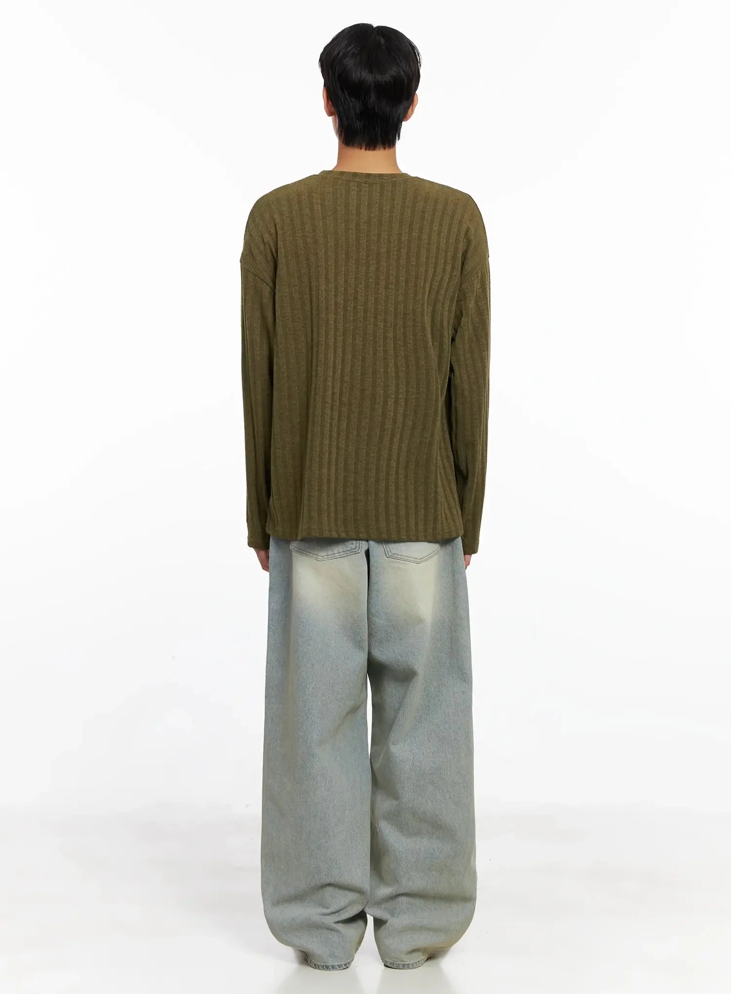 Men's Ribbed Knit Long Sleeve Shirt IO516