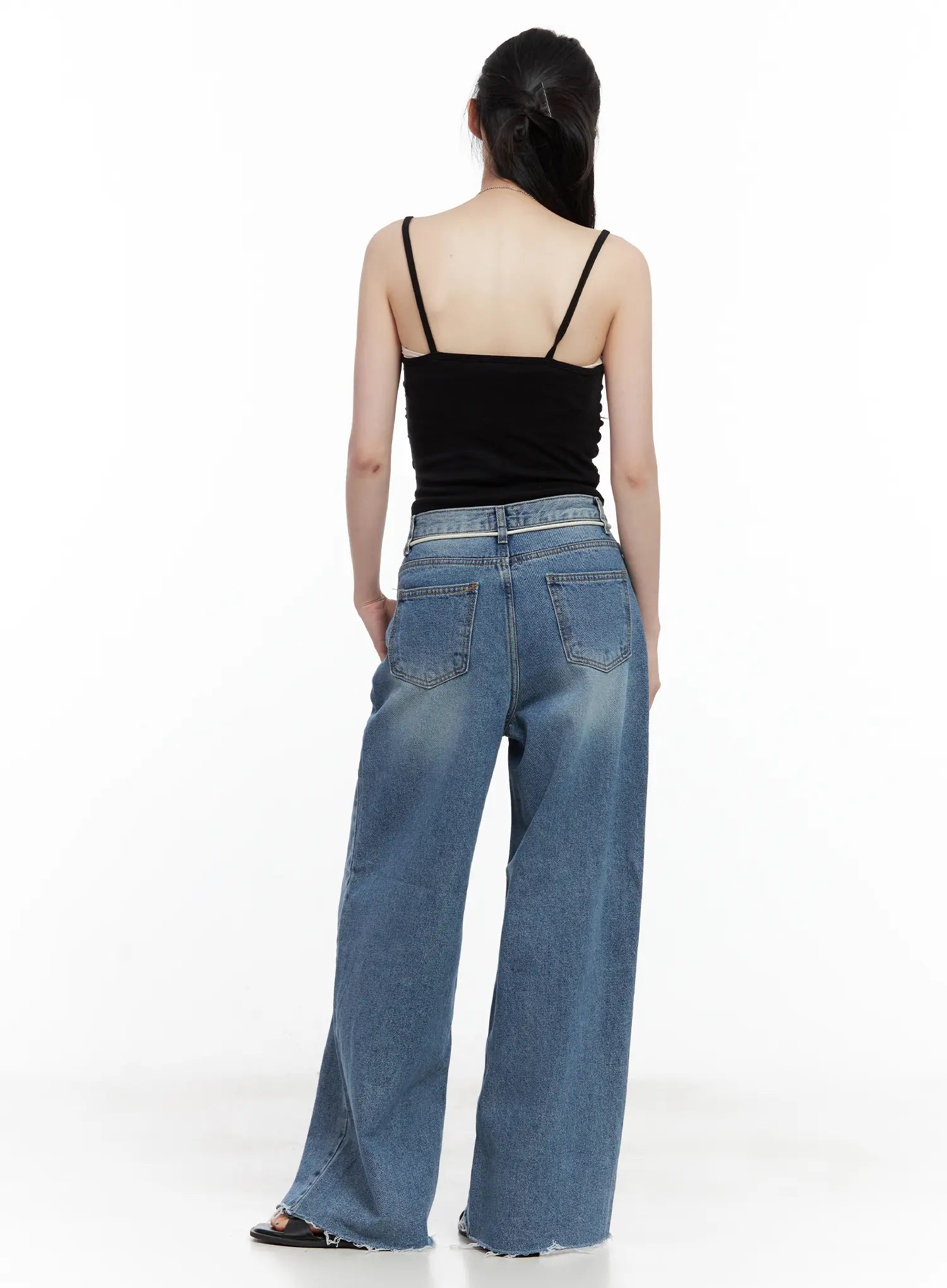 Chaeyoung Drawstring Washed Wide-Leg Jeans CU530