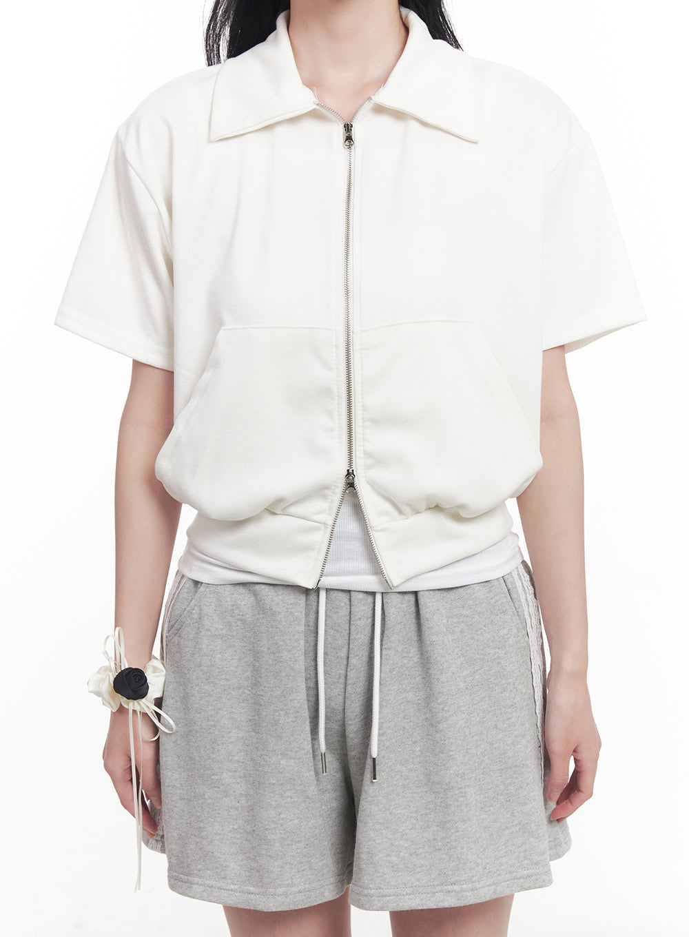 Collared Zip-Up Crop Top CY523