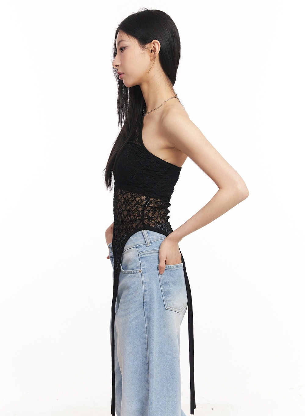 Lace Mesh Asymmetric Tank Top CA516