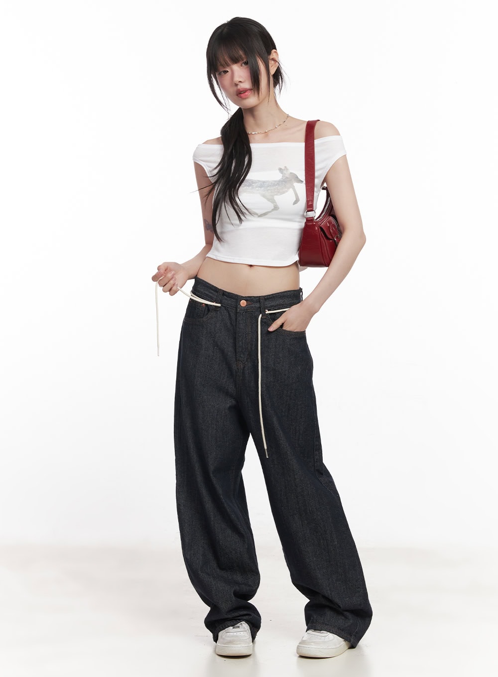 Cute Animal-Print  Graphic Off-Shoulder Crop Top CY521