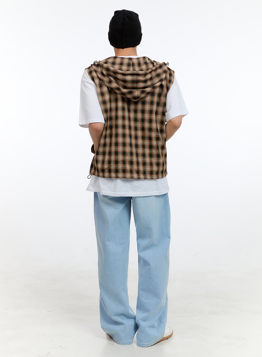 Men's Checkered Zip-Up Hooded Vest IG416